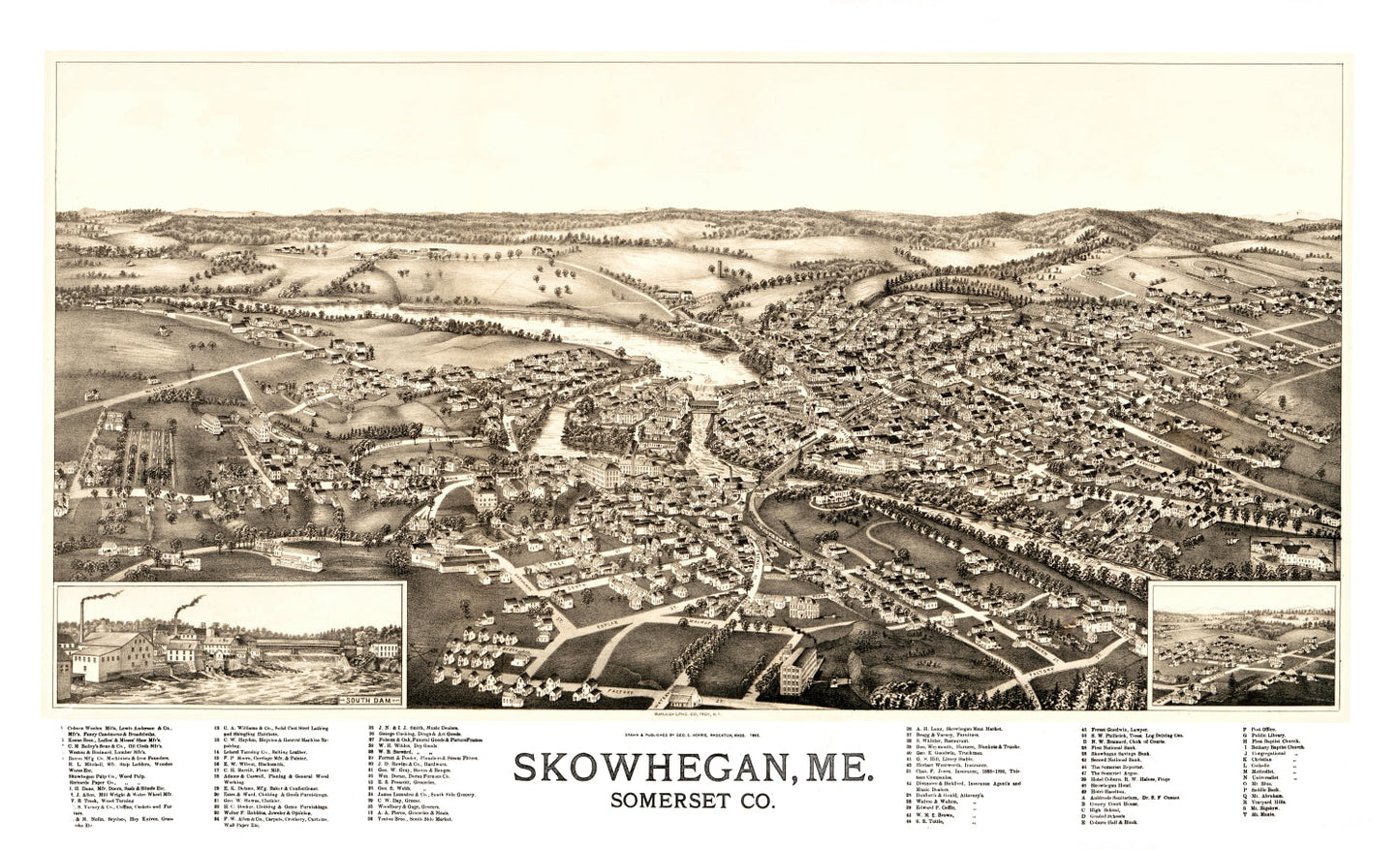Vintage Map of Skowhegan, Maine 1892
