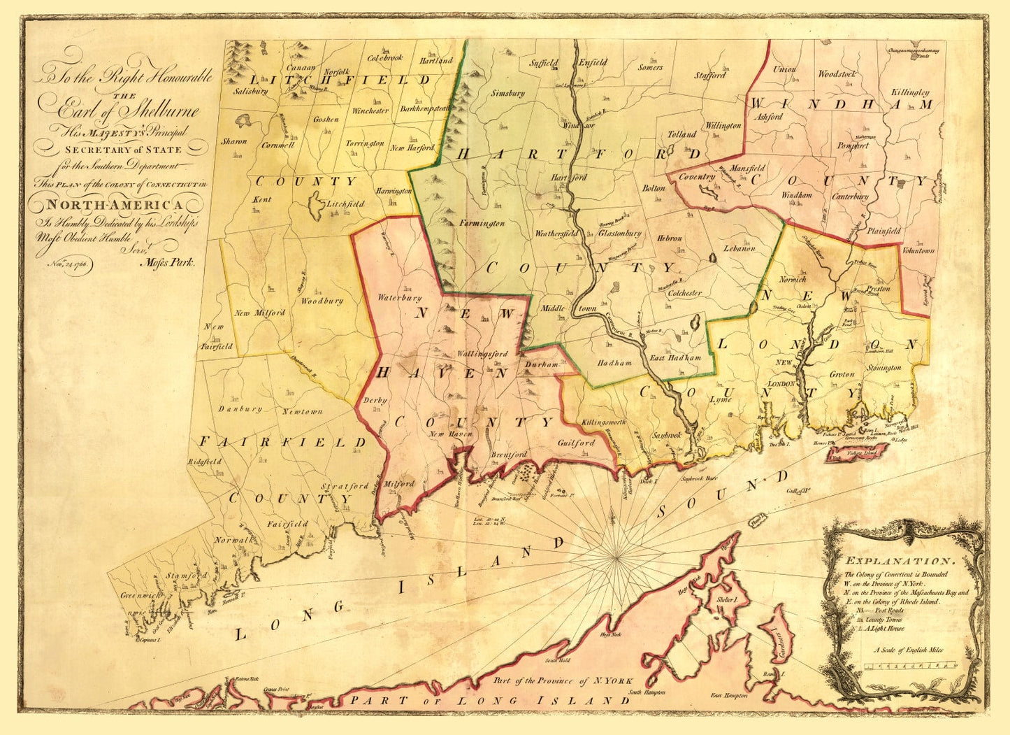 Vintage Map of Connecticut 1766
