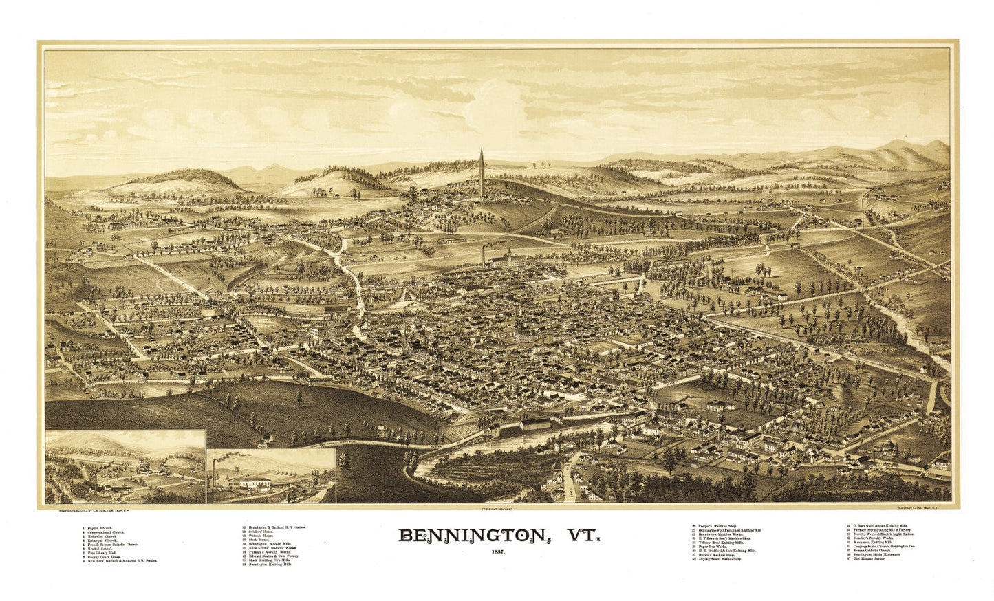 Vintage Map of Bennington, Vermont 1887