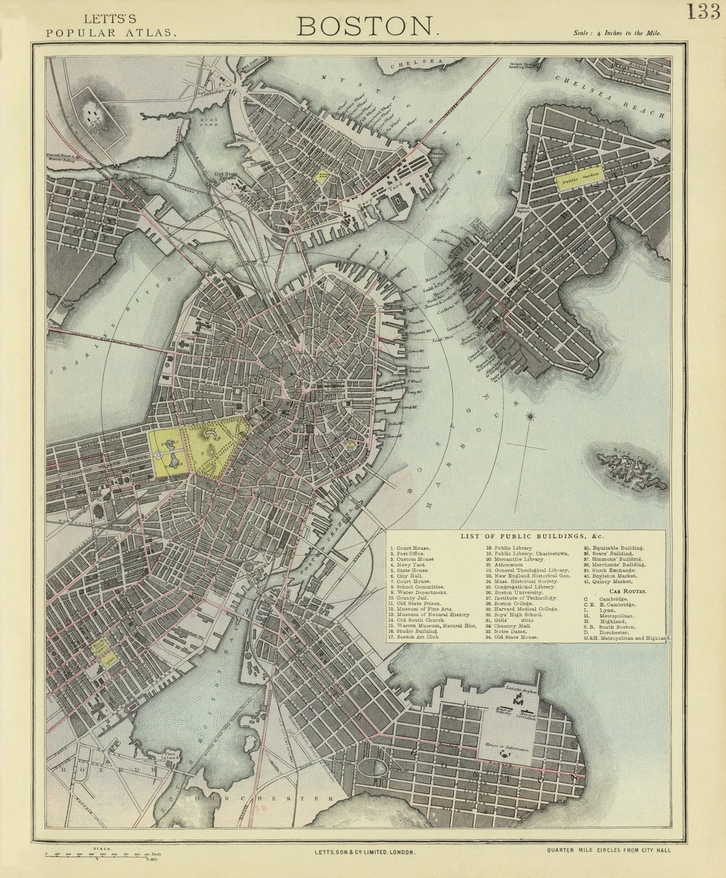 Vintage Map of Boston, Massachusetts 1883