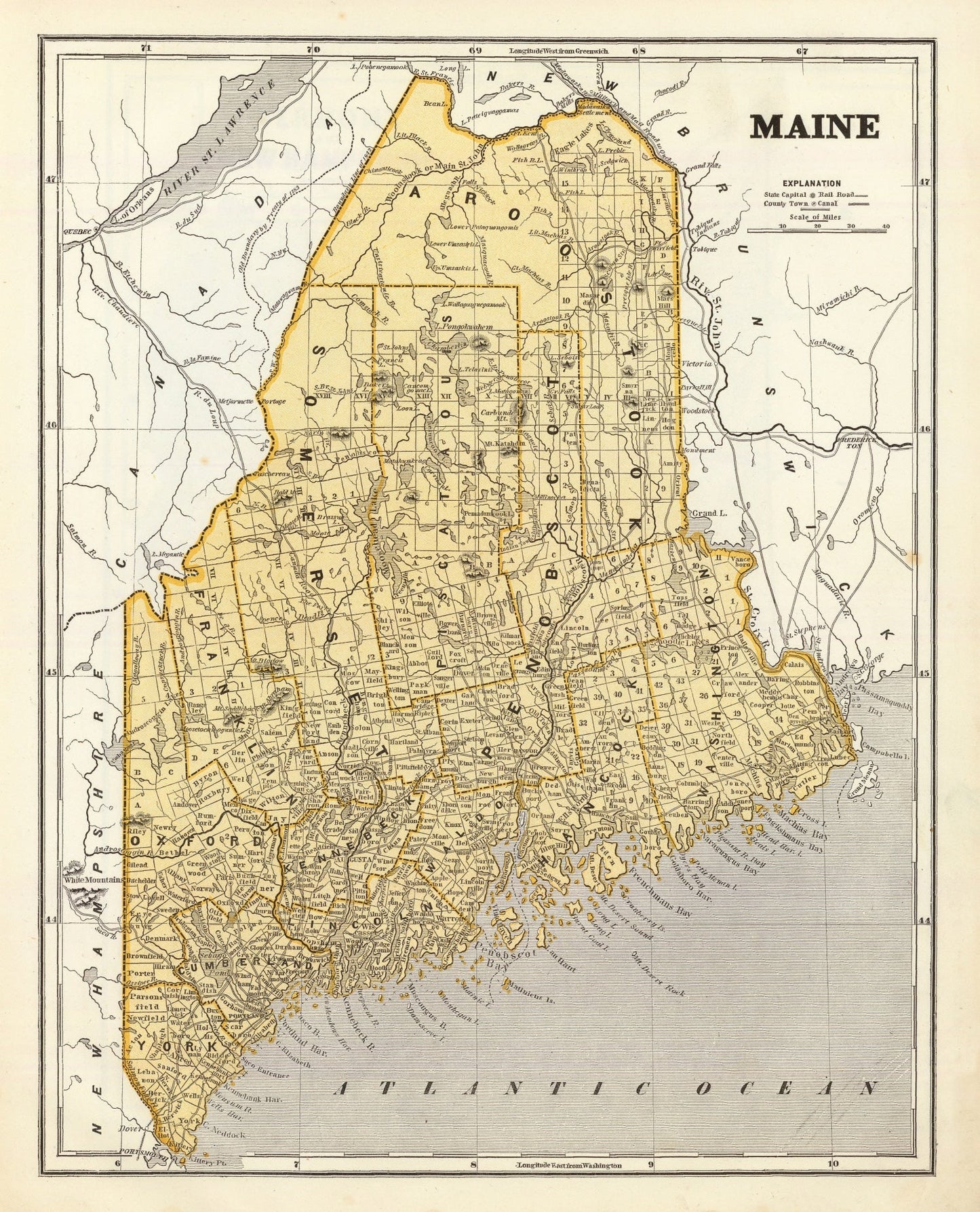 Vintage Map of Maine 1842