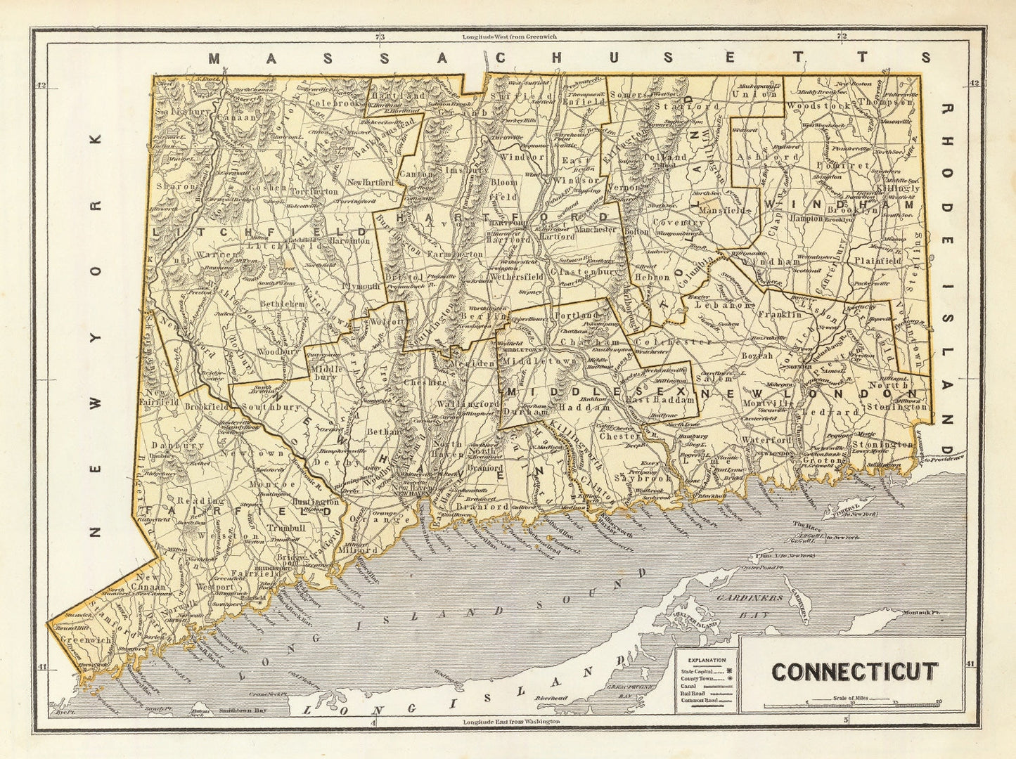 Vintage Map of Connecticut 1842