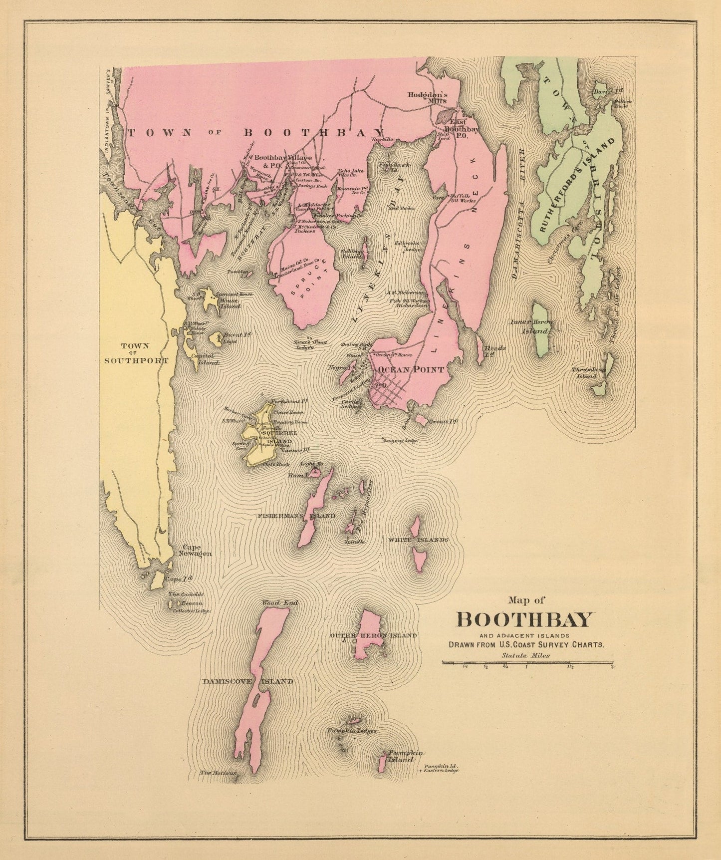 Vintage Map of Boothbay, Maine 1894