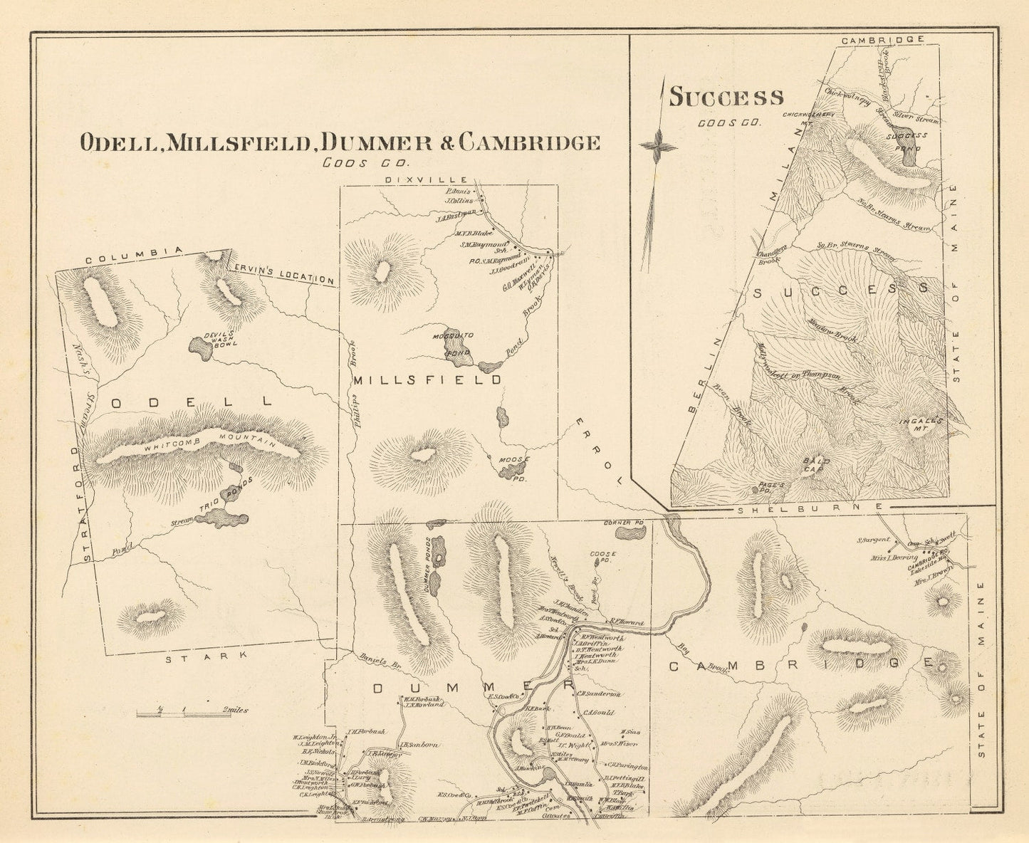 Vintage Map of Millsfield, New Hampshire 1892