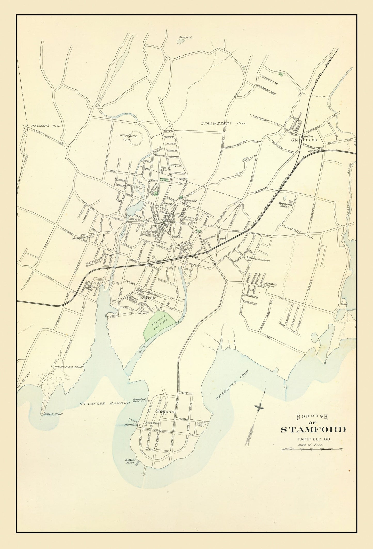 Vintage Map of Stamford, Connecticut 1893