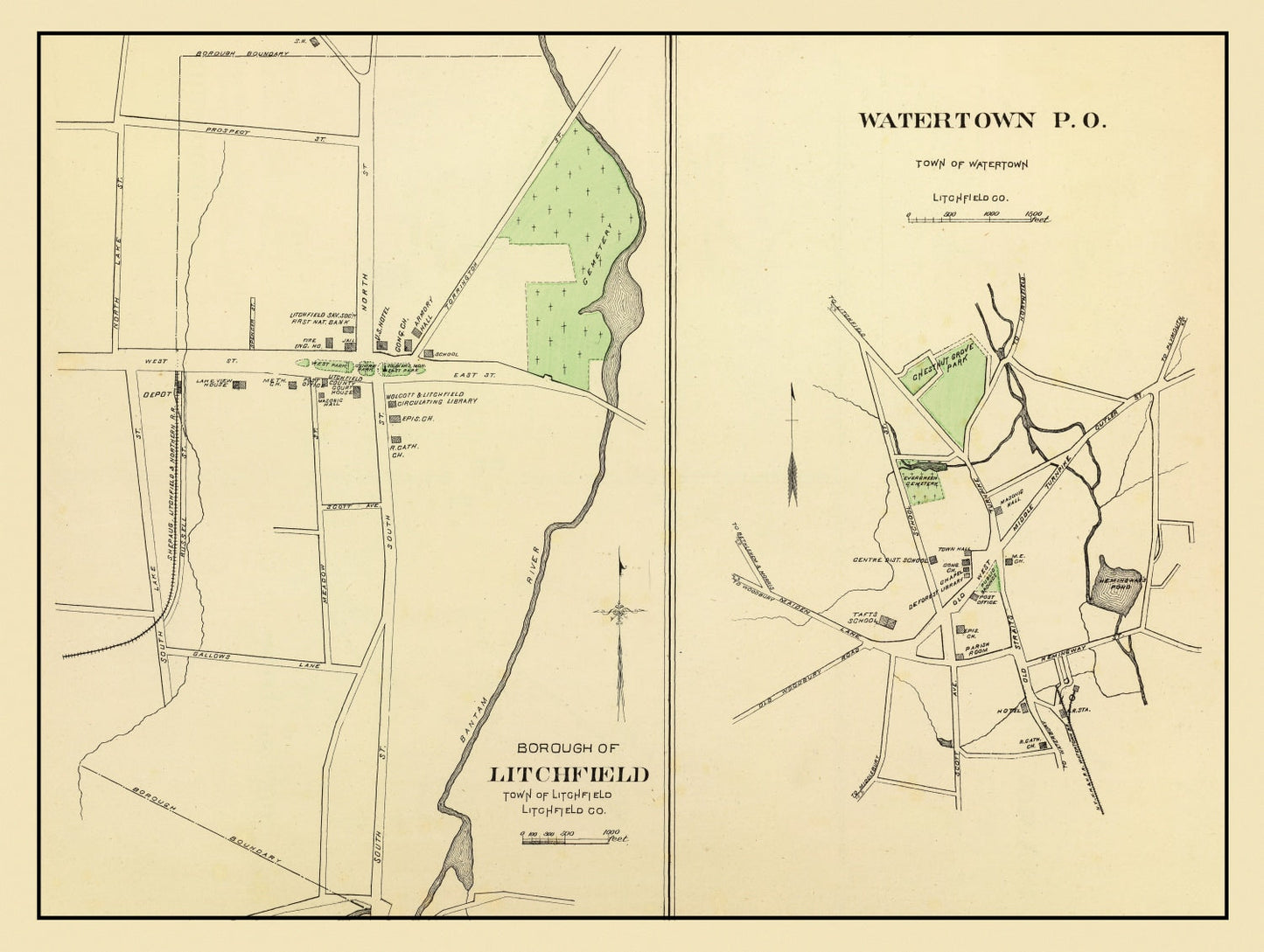 Vintage Map of Litchfield, Connecticut 1893