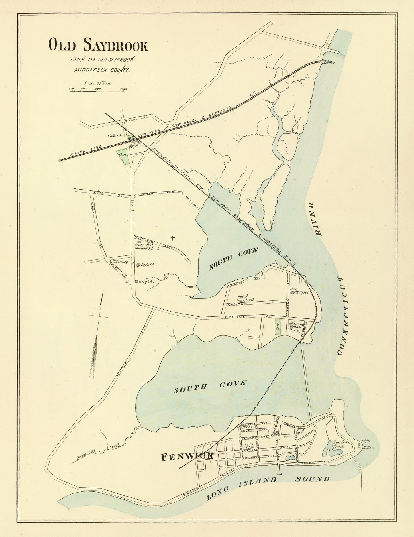 Vintage Map of Old Saybrook, Connecticut 1893