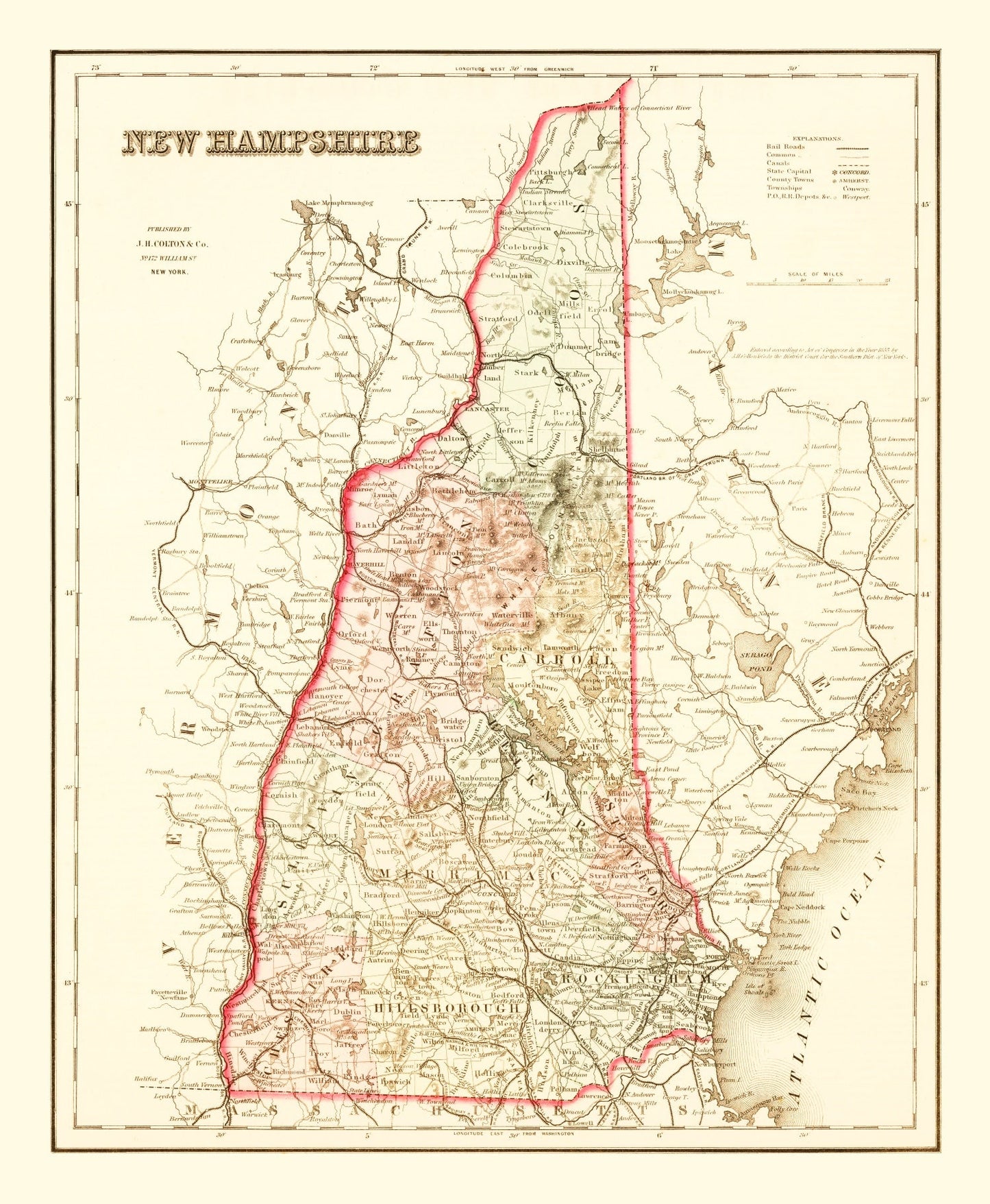 Vintage Map of New Hampshire 1858