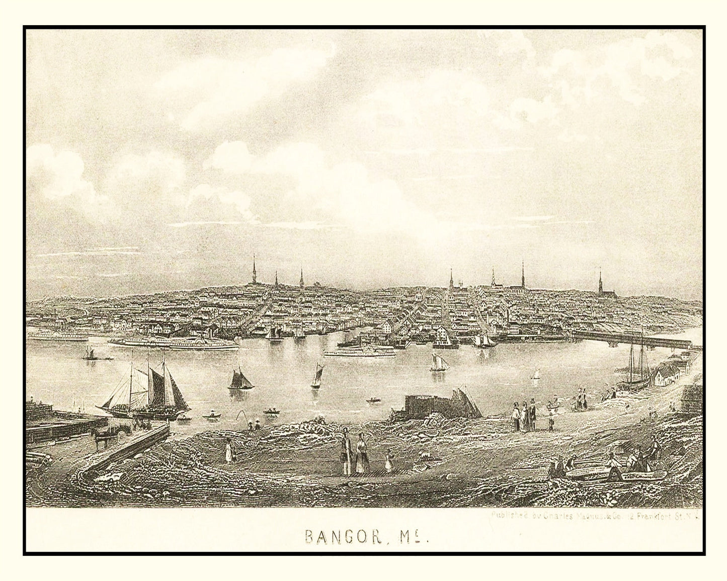 Vintage Map of Bangor, Maine 1850