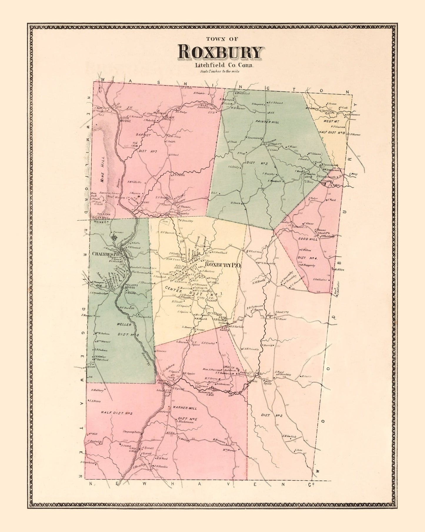 Vintage Map of Roxbury, Connecticut 1867