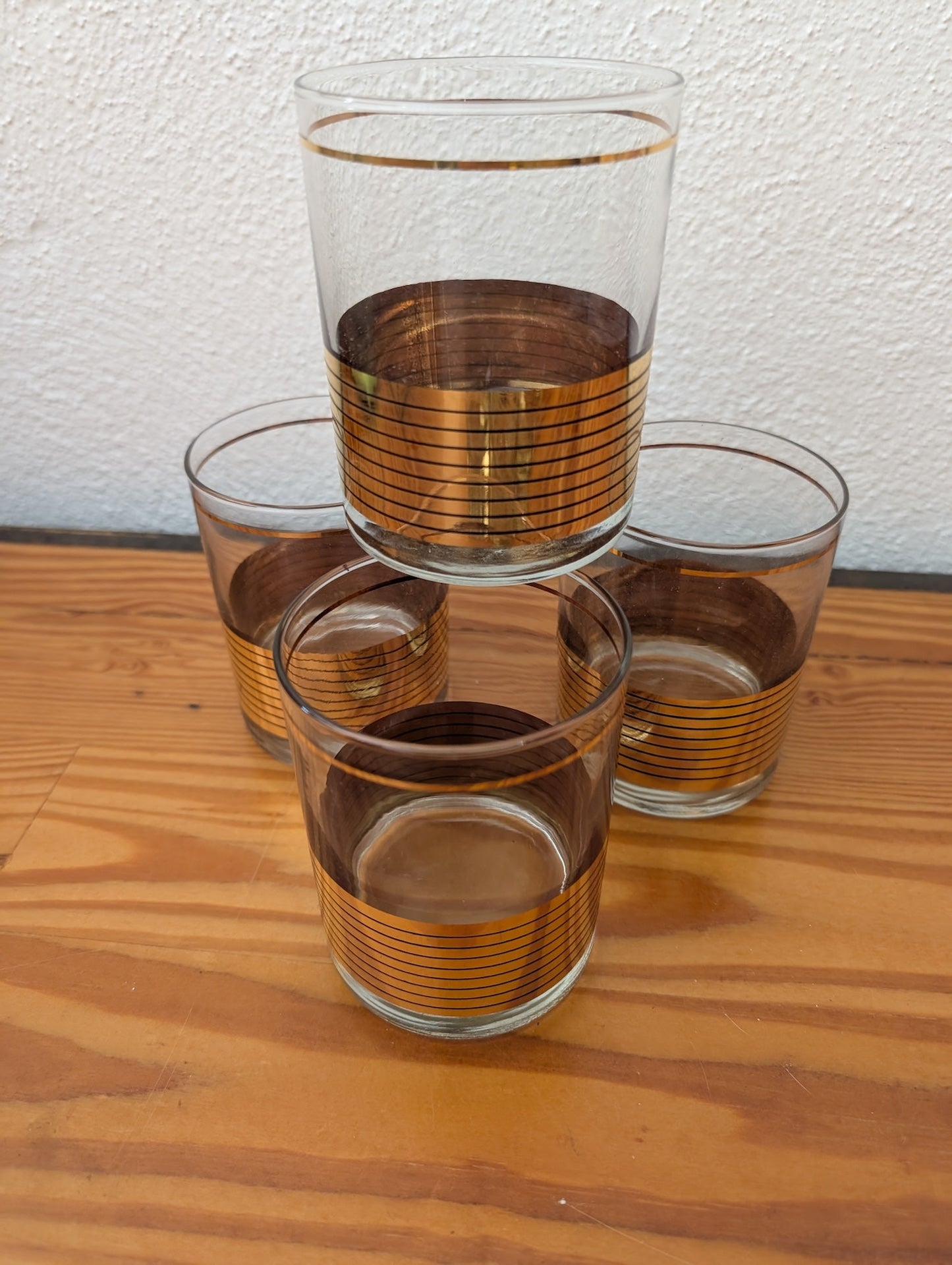 Gold Stripe Rocks Glasses (Similar to Culver or Libbey glassware) - 1960s-1970s Glassware