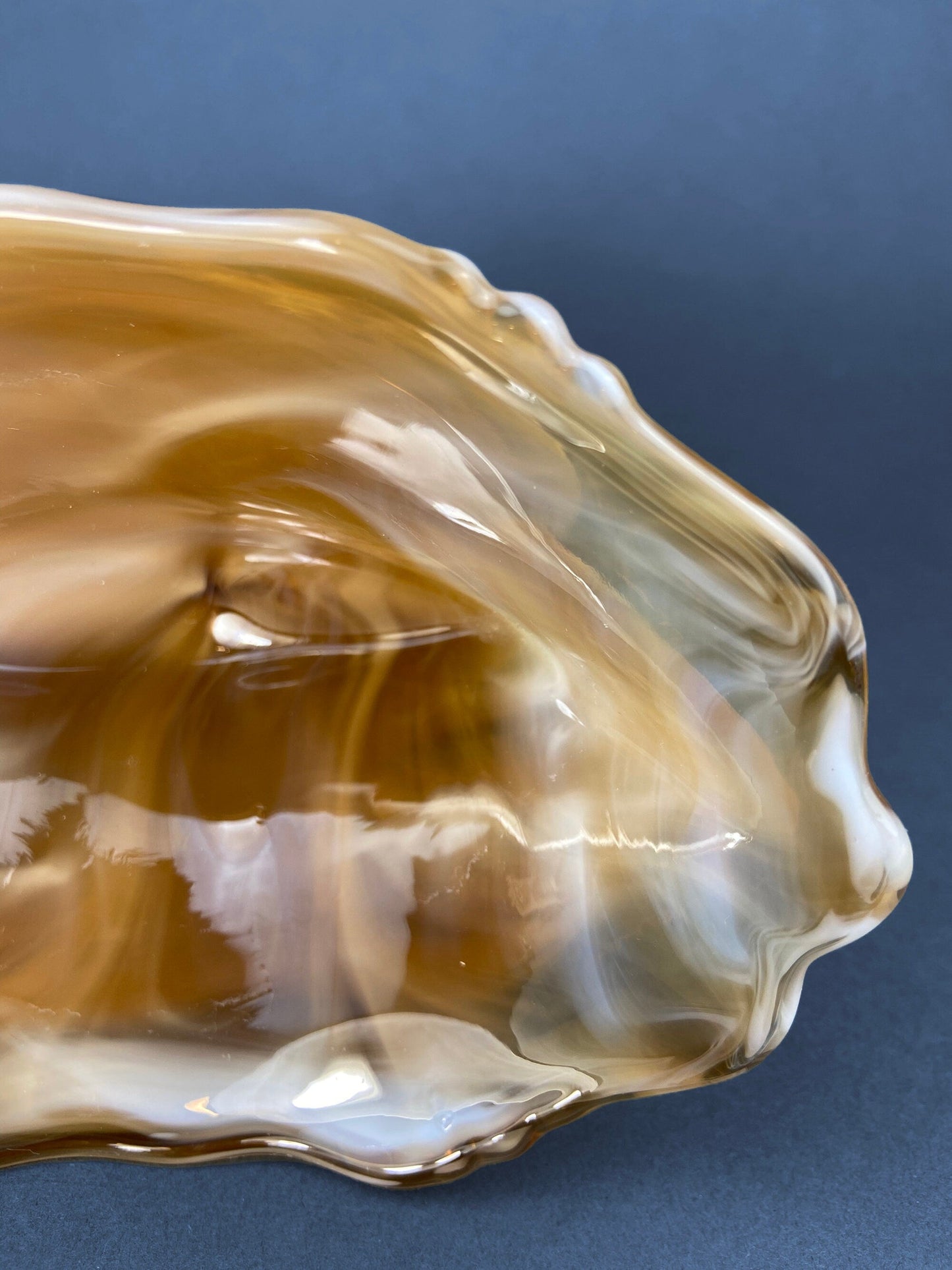 Vintage Slag Glass Footed Compote Bowl | Brown & White Marbled Oval Candy Dish | Floral Pedestal Trinket Bowl