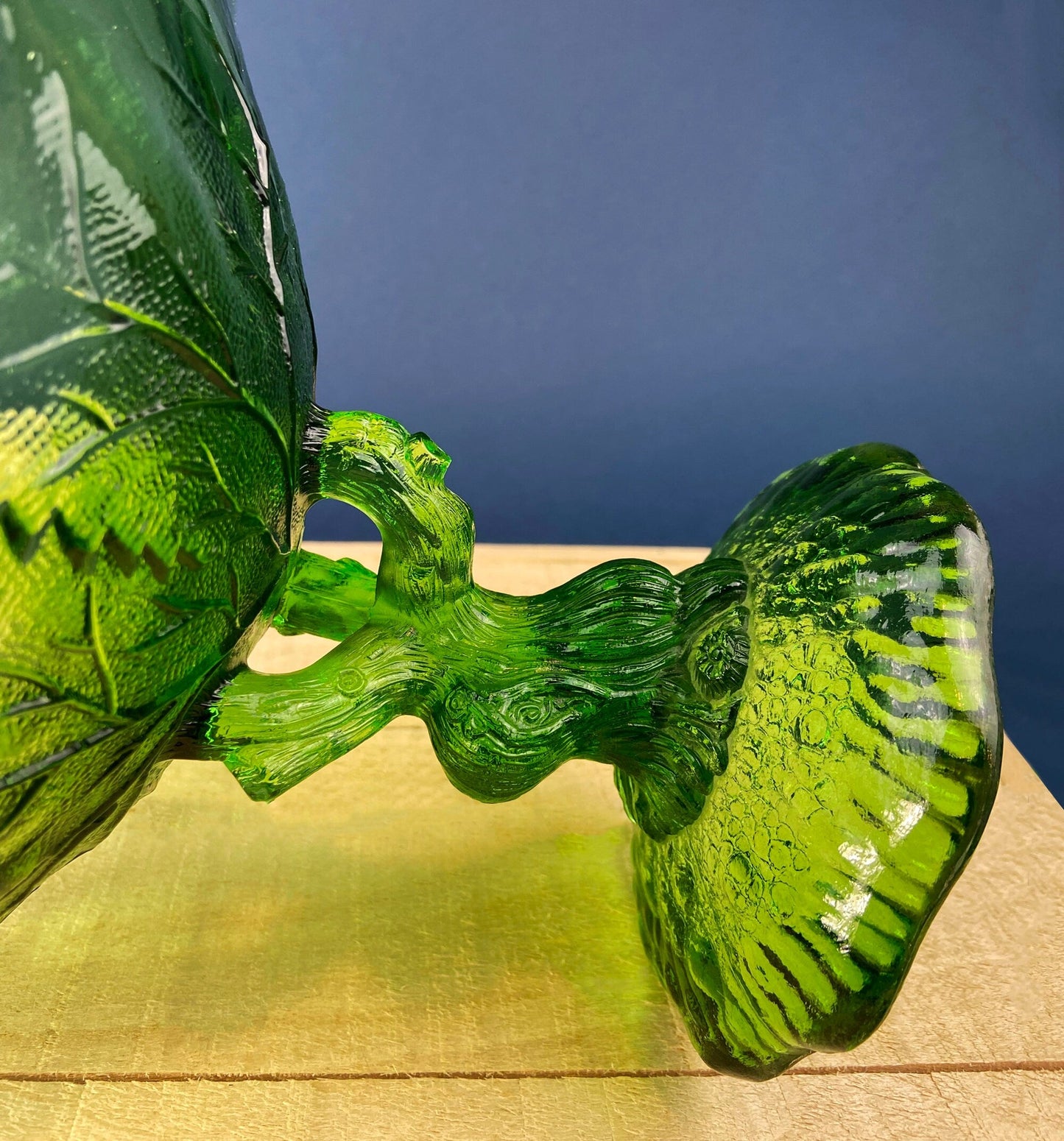 Vintage Green Glass Pedestal Compote Bowl