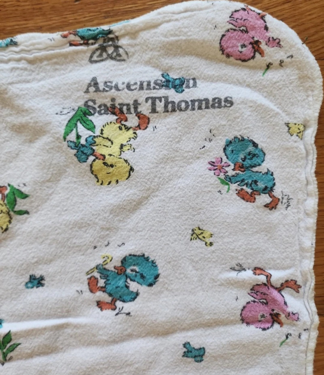 Vintage 1990s Ducks Baby Receiving Blanket 32.5 x 32.5" St. Thomas Hospital