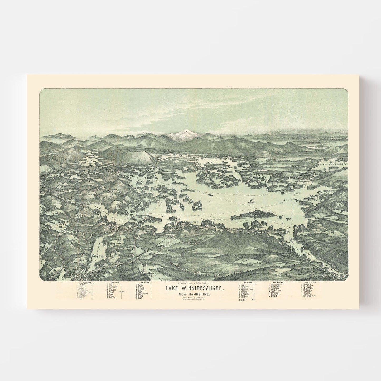 Vintage Map of Lake Winnipesaukee, New Hampshire 1909
