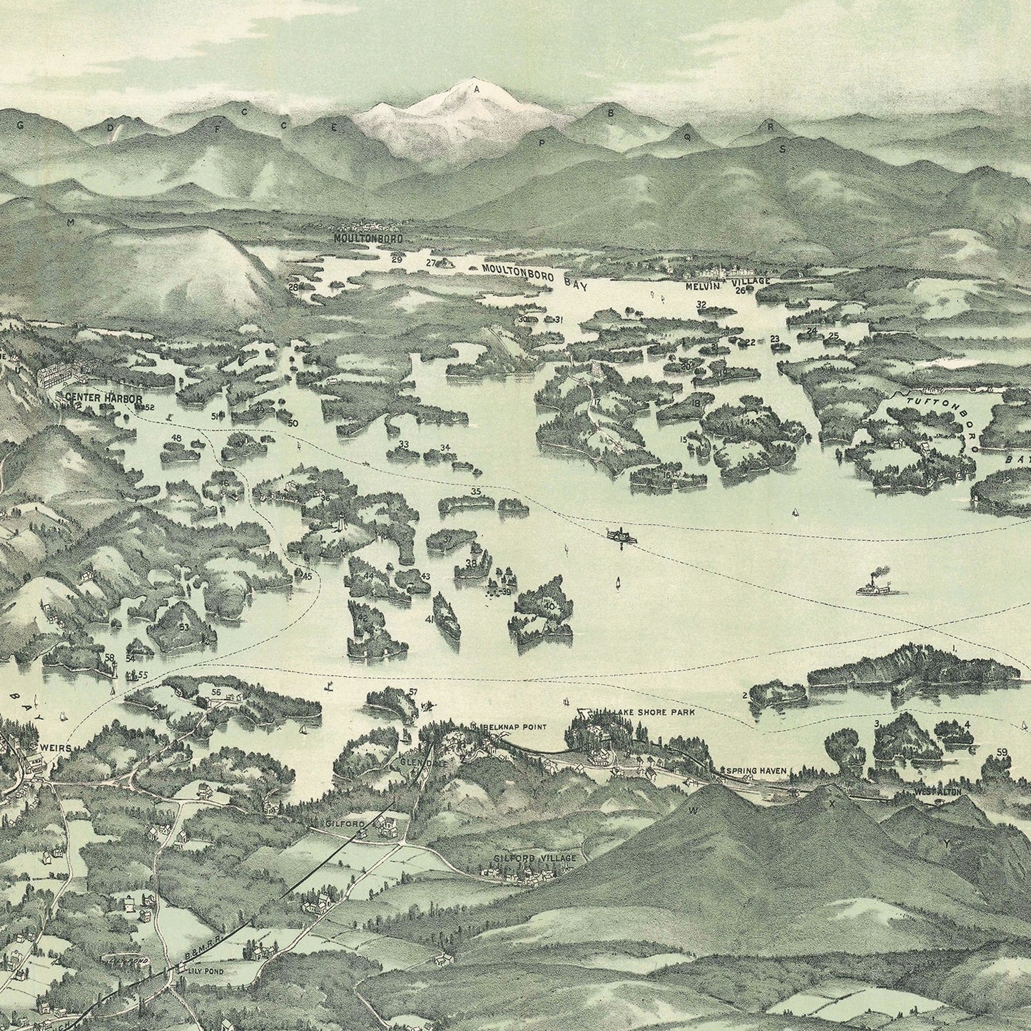 Vintage Map of Lake Winnipesaukee, New Hampshire 1909