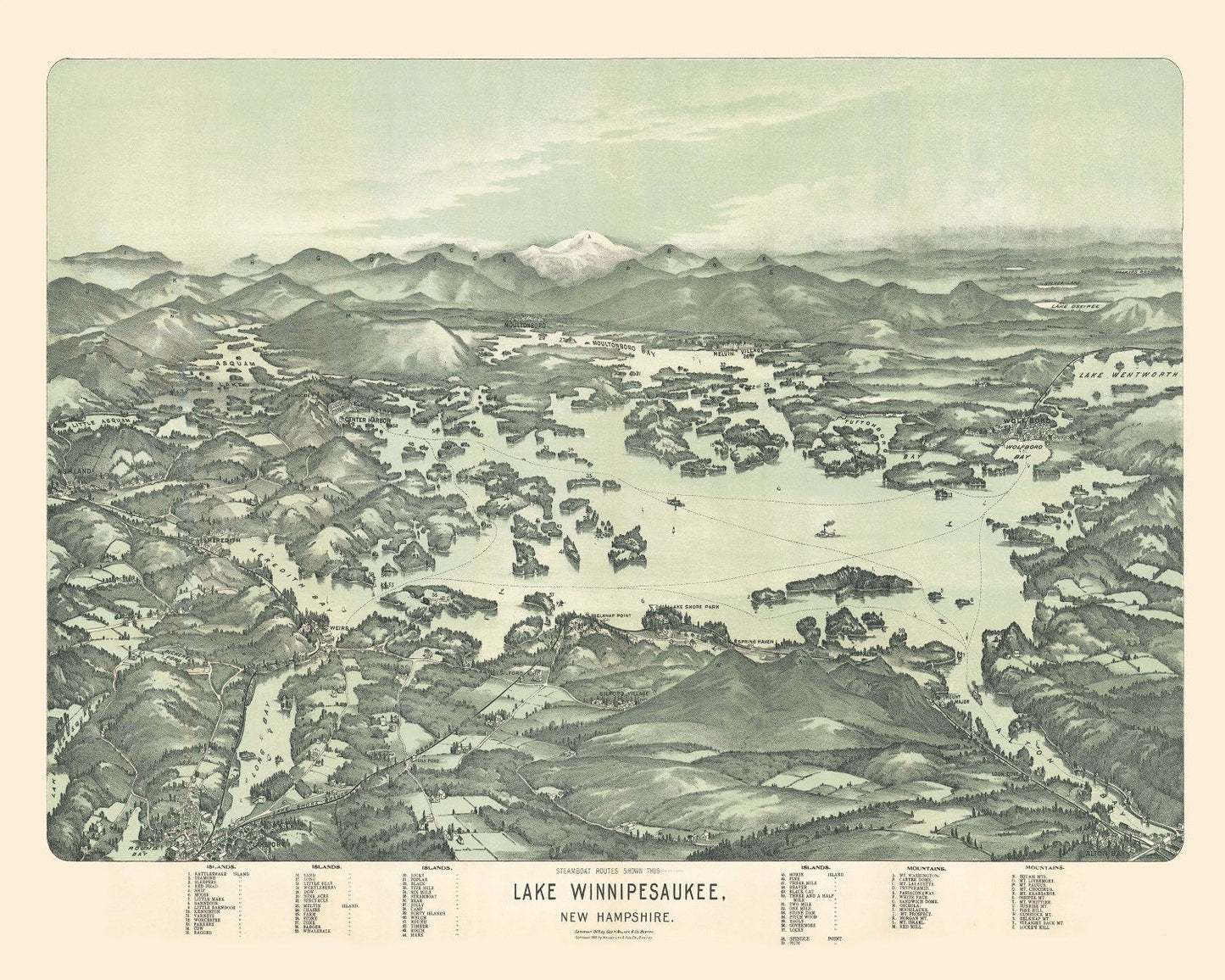 Vintage Map of Lake Winnipesaukee, New Hampshire 1909