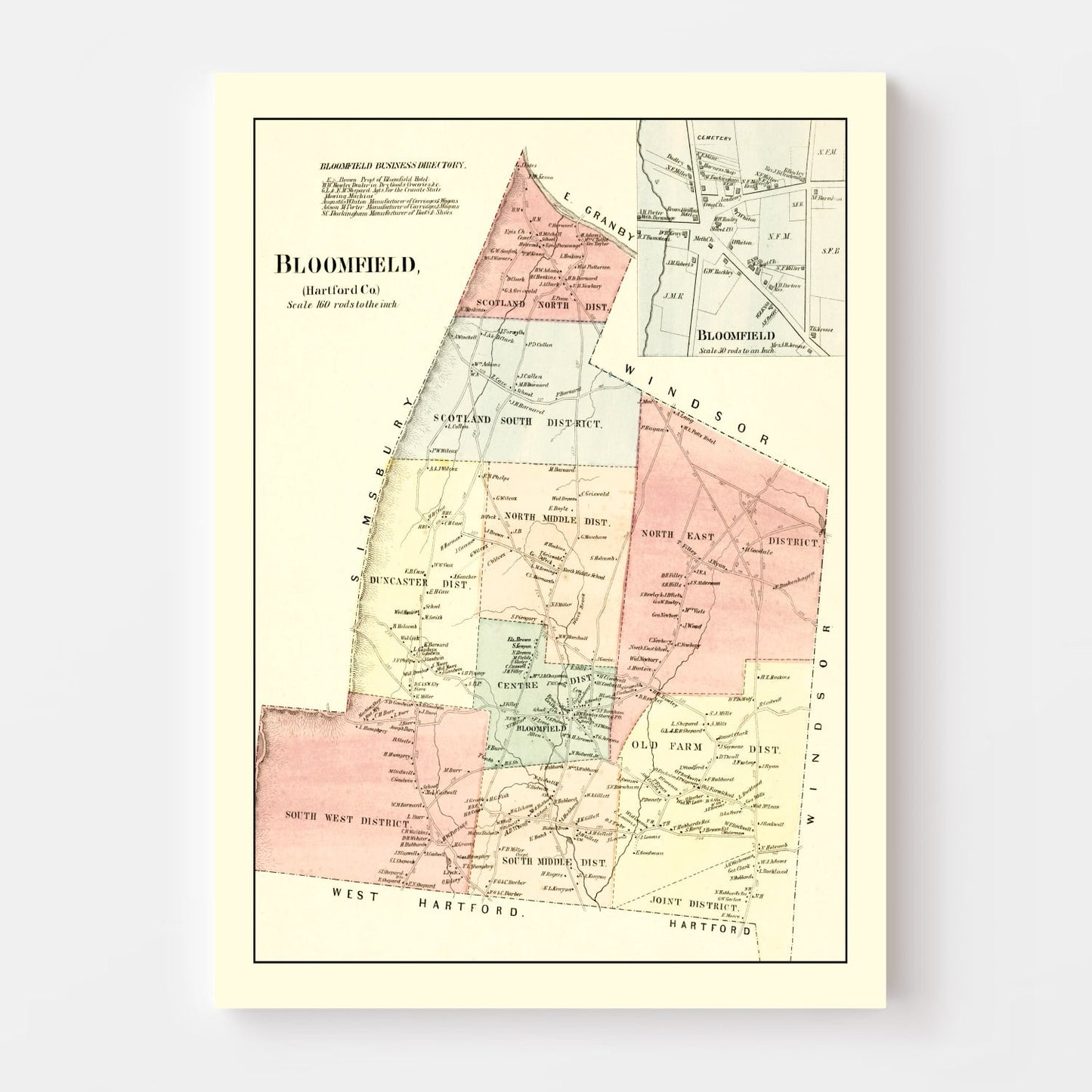 Vintage Map of Bloomfield, Connecticut 1869