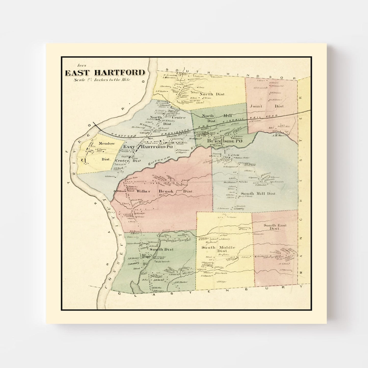 Vintage Map of East Hartford, Connecticut 1869