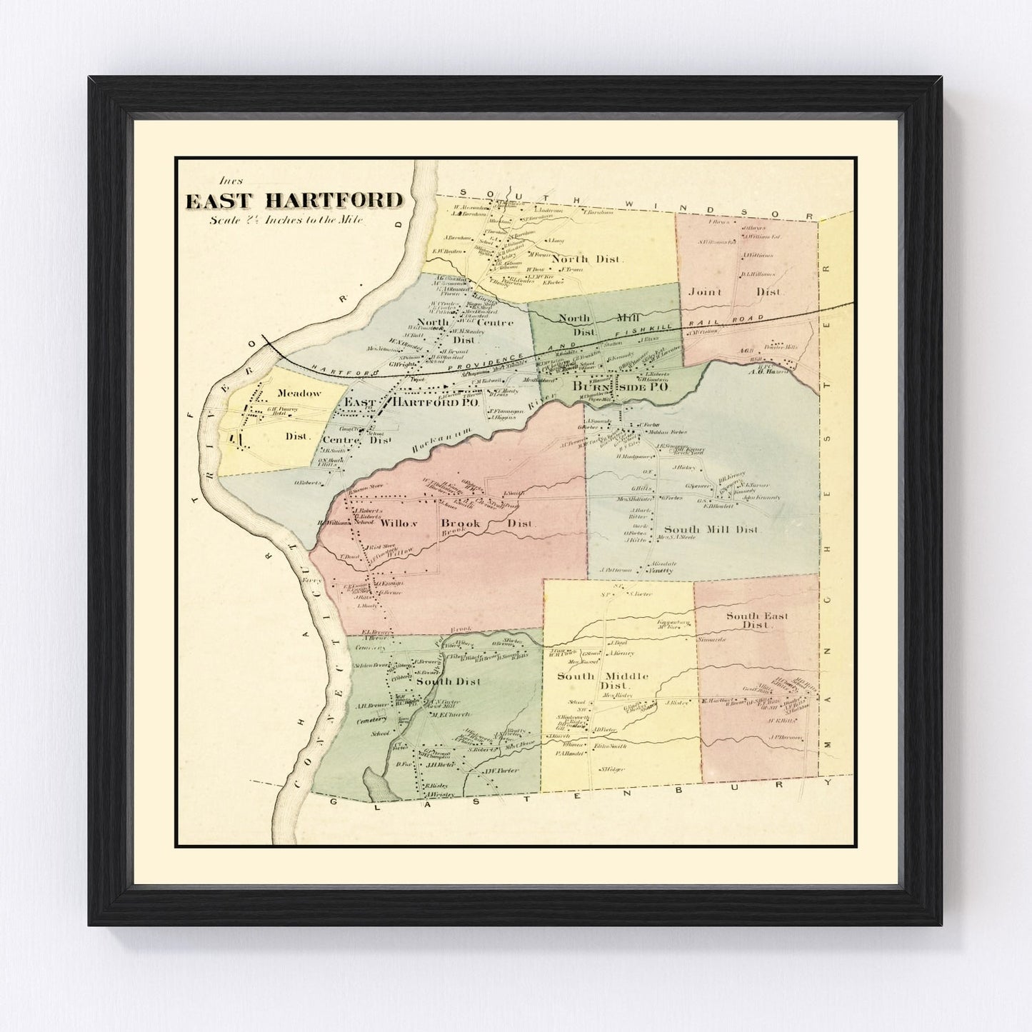Vintage Map of East Hartford, Connecticut 1869