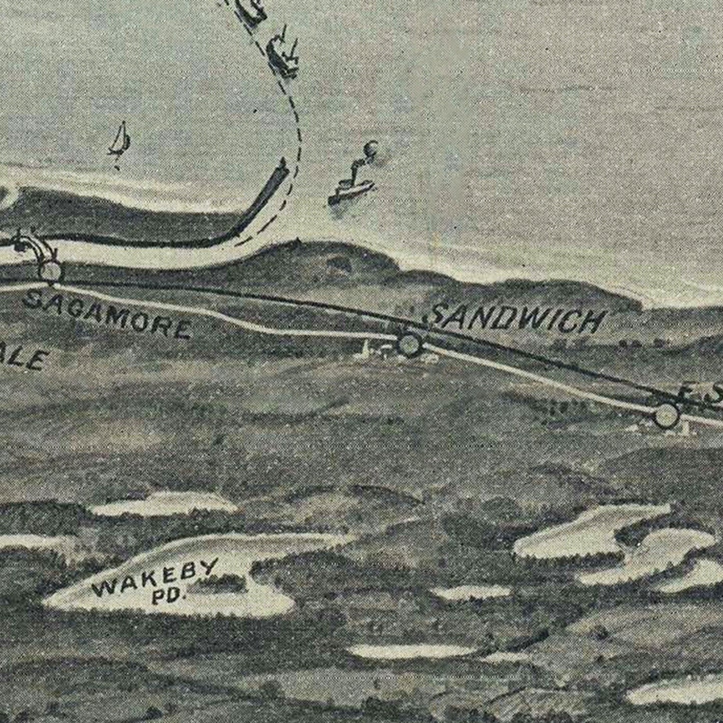 Vintage Cape Cod Birds Eye View Map 1915