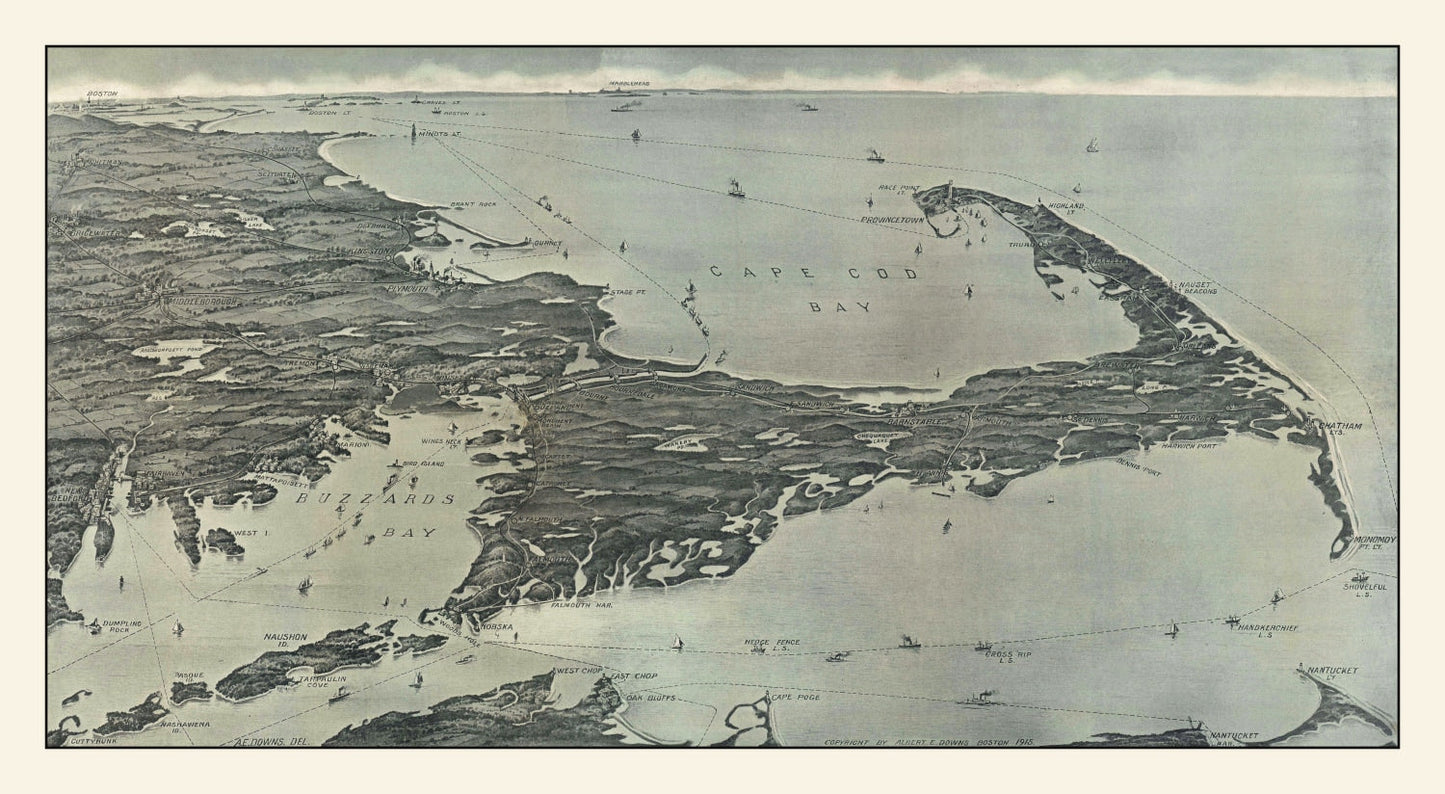 Vintage Cape Cod Birds Eye View Map 1915
