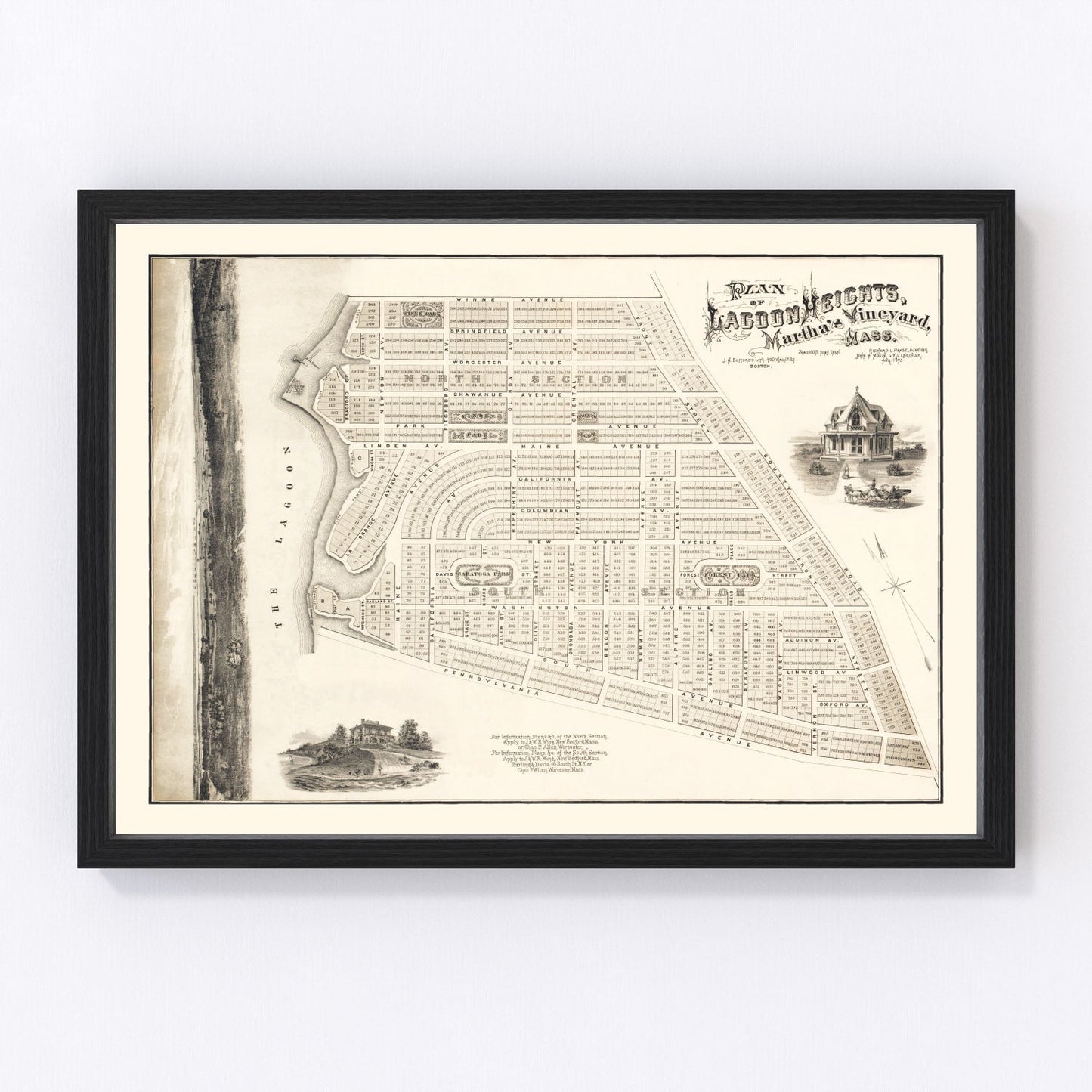Vintage Lagoon Heights Marthas Vineyard Map 1873