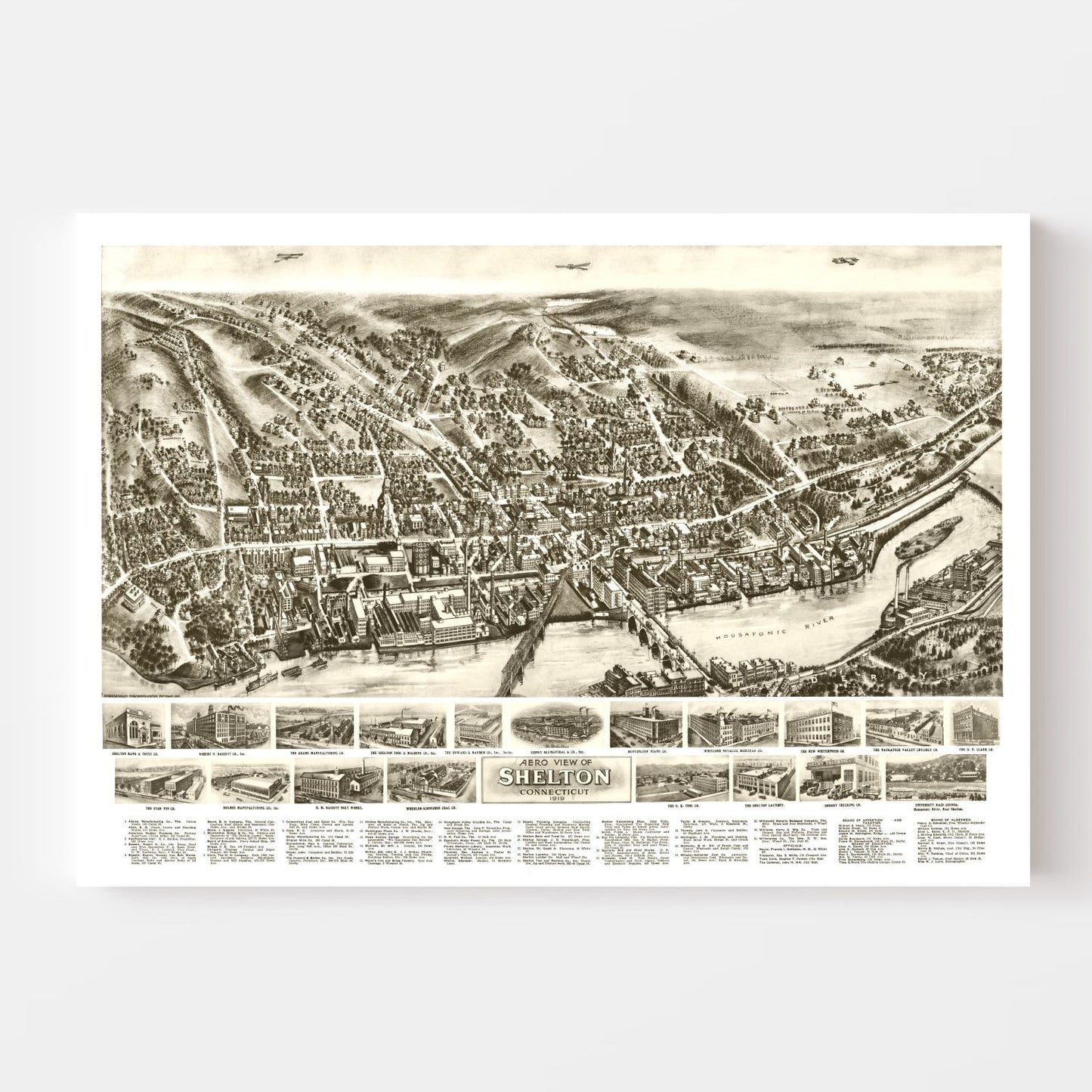 Vintage Map of Shelton, Connecticut 1919