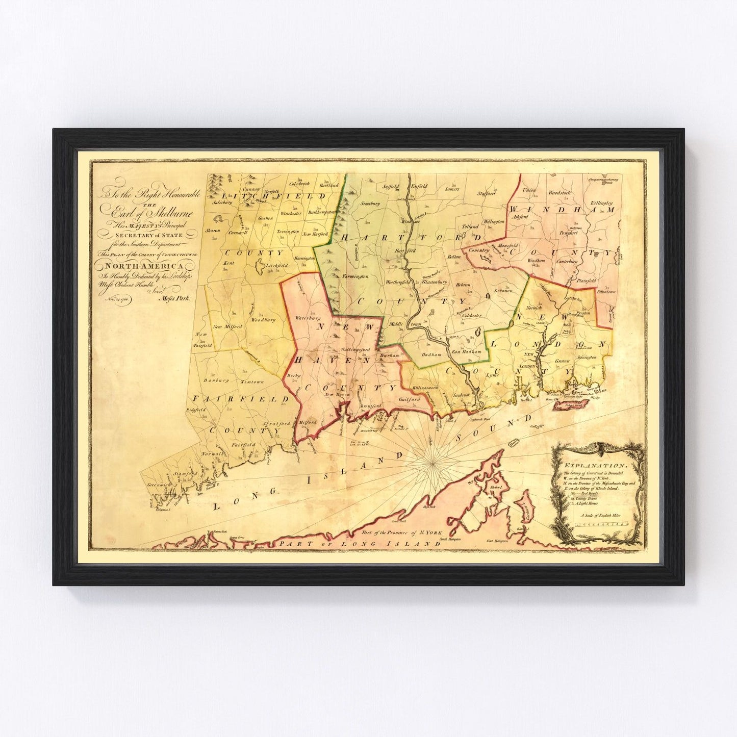 Vintage Map of Connecticut 1766