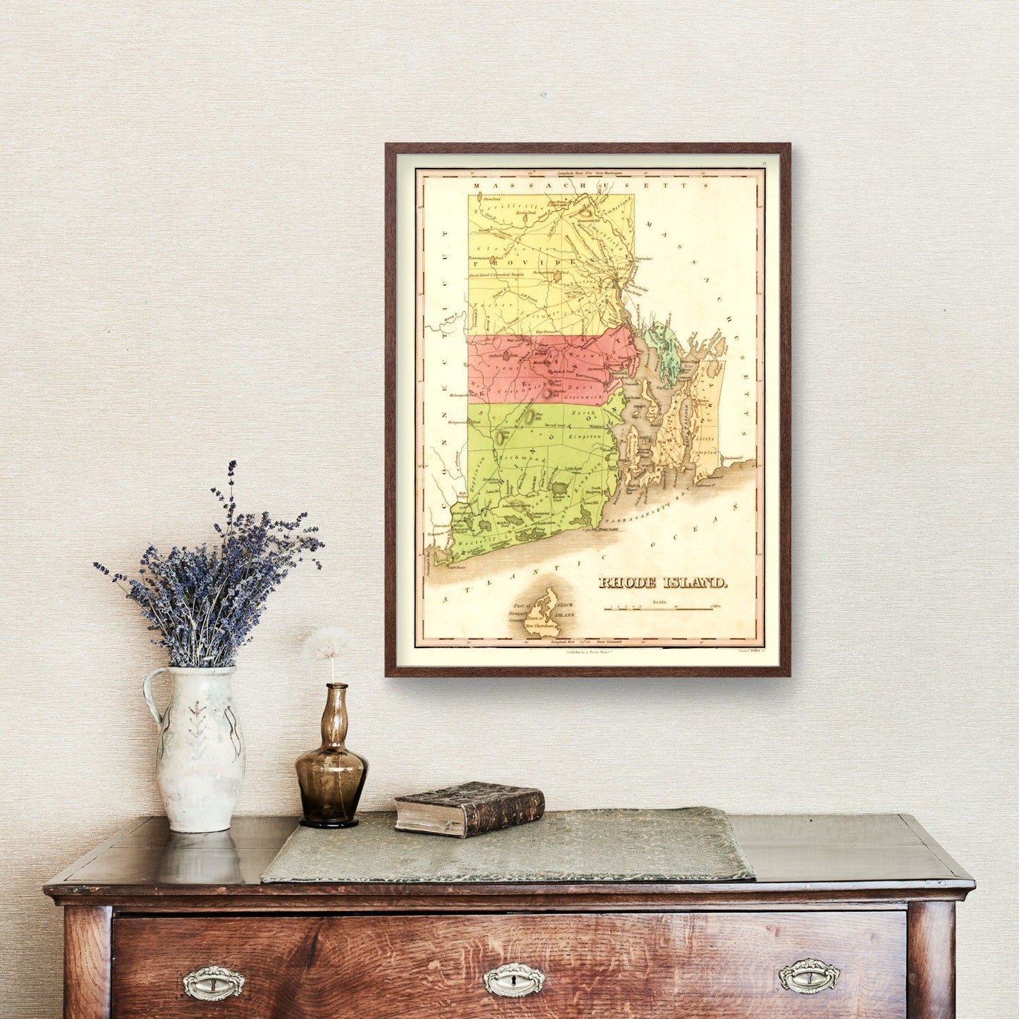 Vintage Map of Rhode Island 1829