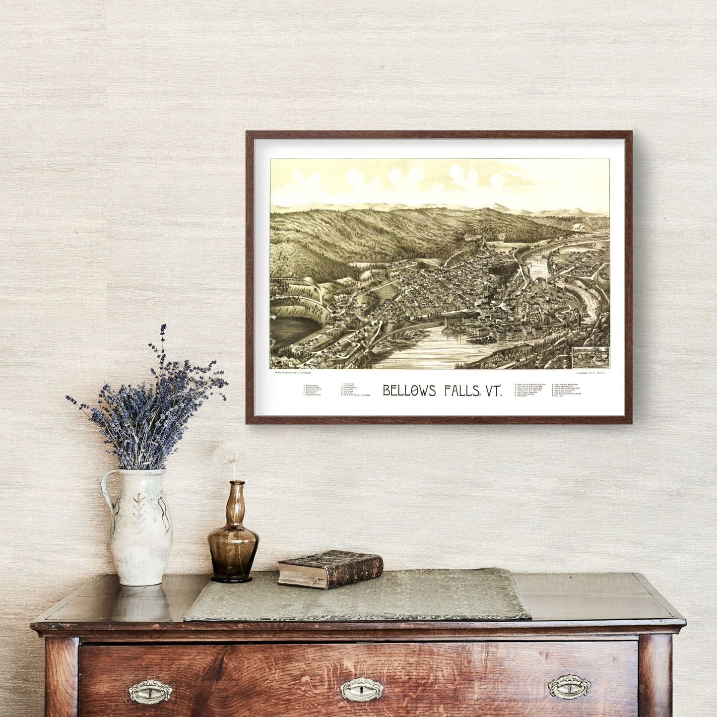 Vintage Map of Bellows Falls, Vermont 1886