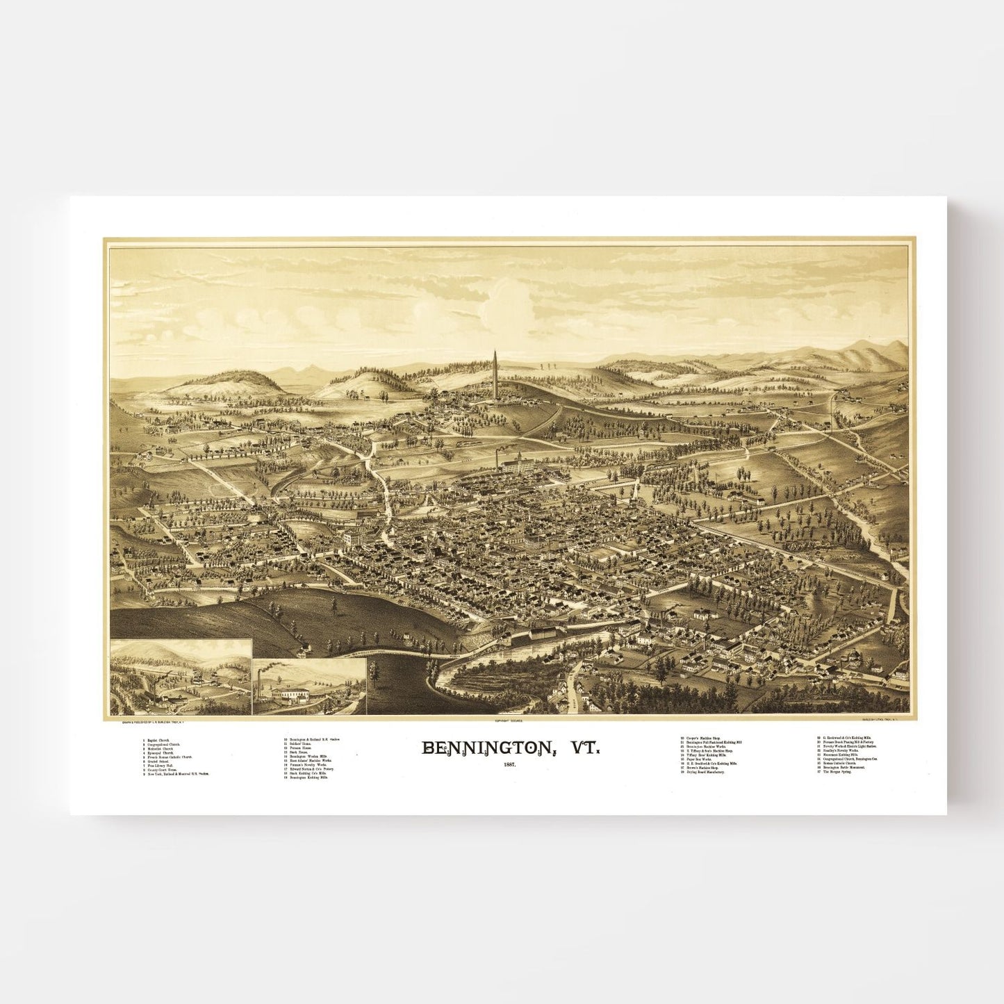 Vintage Map of Bennington, Vermont 1887