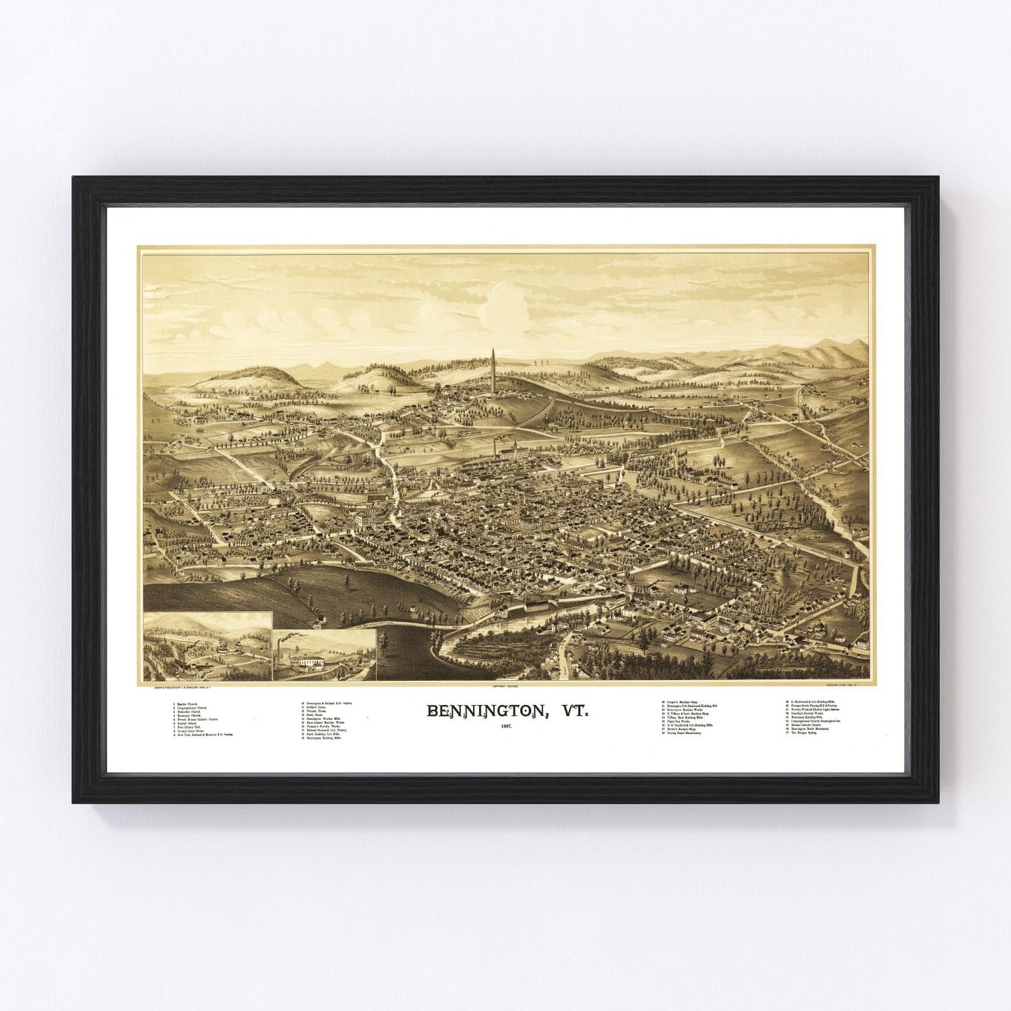 Vintage Map of Bennington, Vermont 1887
