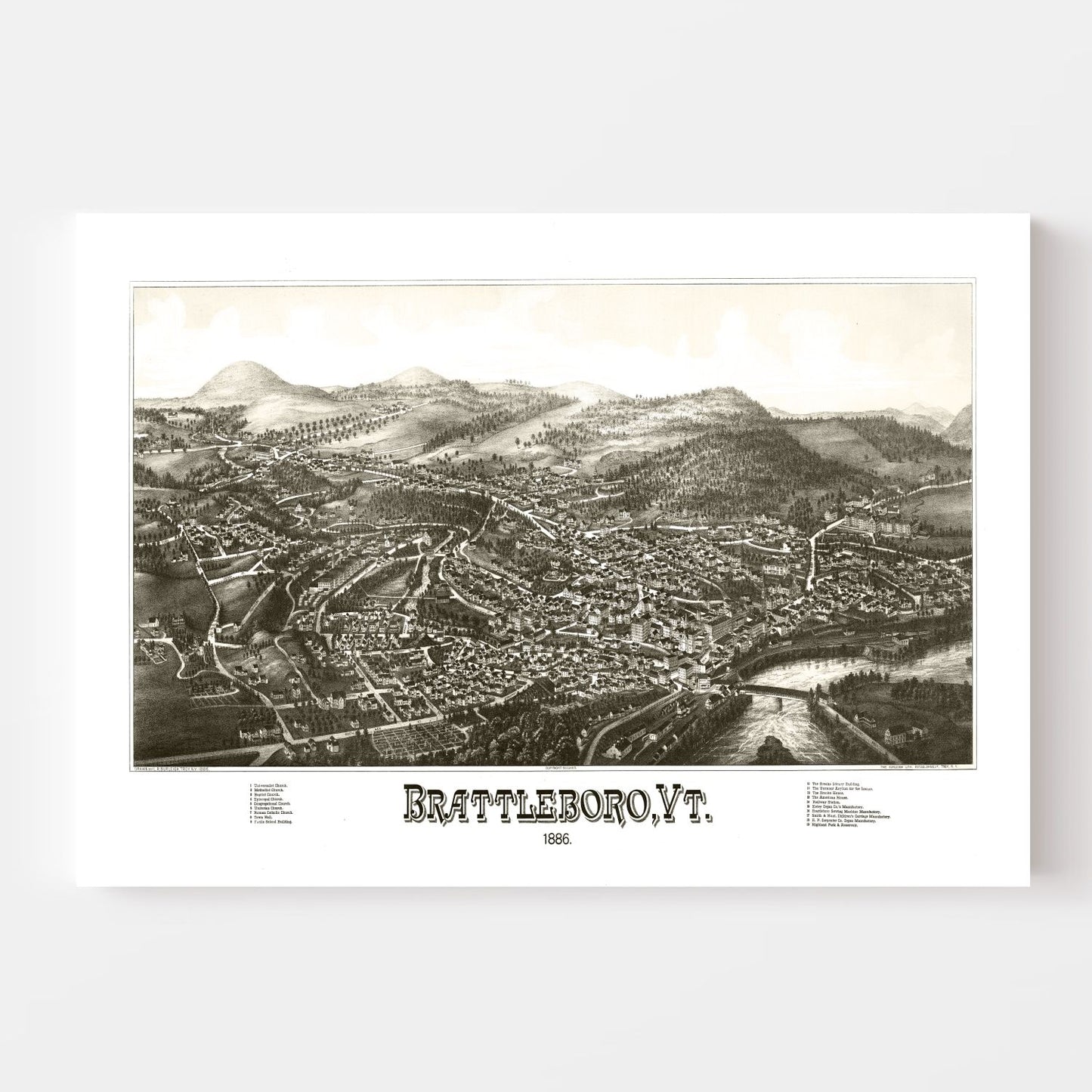 Vintage Map of Brattleboro, Vermont 1886