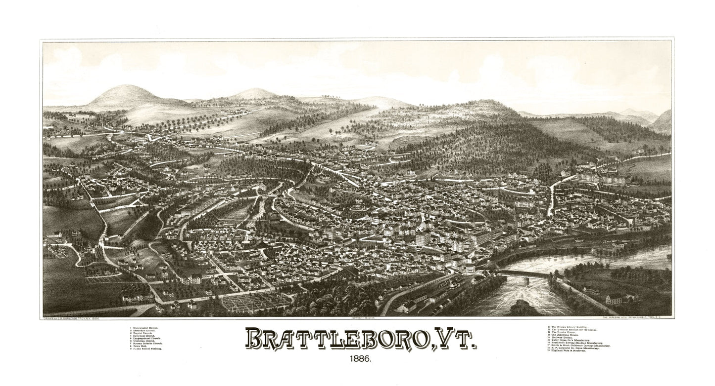 Vintage Map of Brattleboro, Vermont 1886