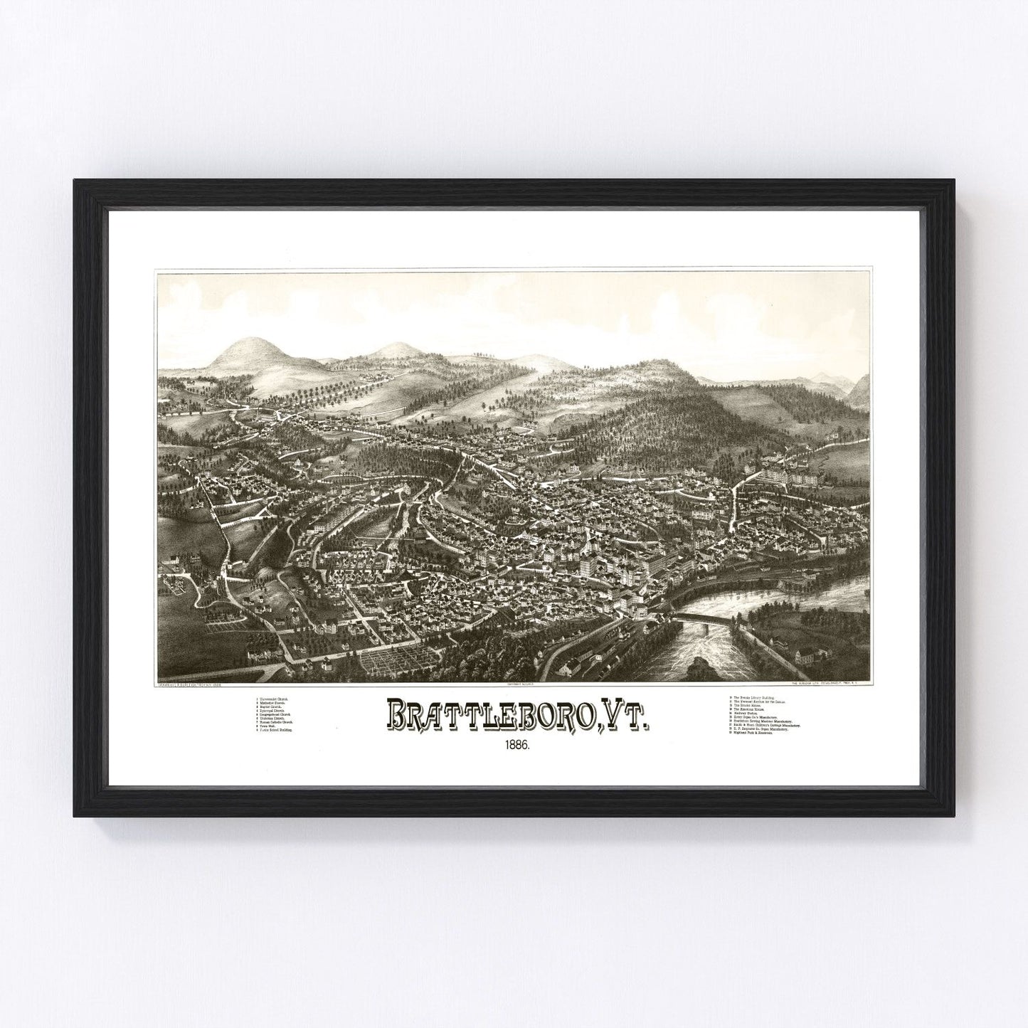 Vintage Map of Brattleboro, Vermont 1886