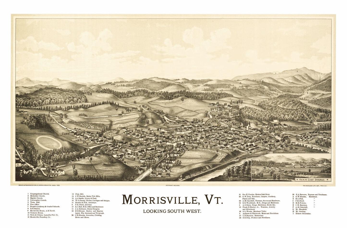 Vintage Map of Morrisville, Vermont 1889