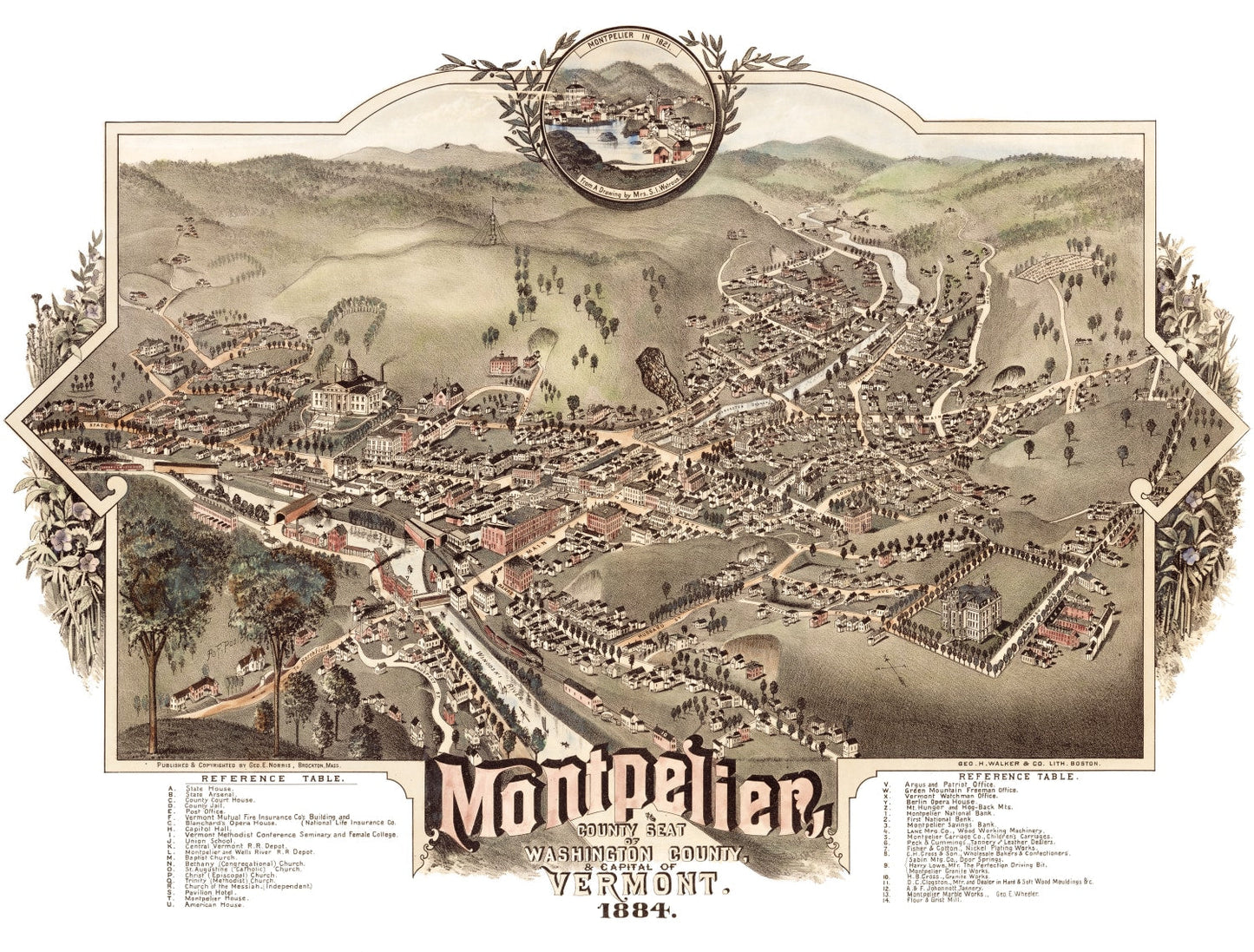 Vintage Map of Montpelier, Vermont 1884