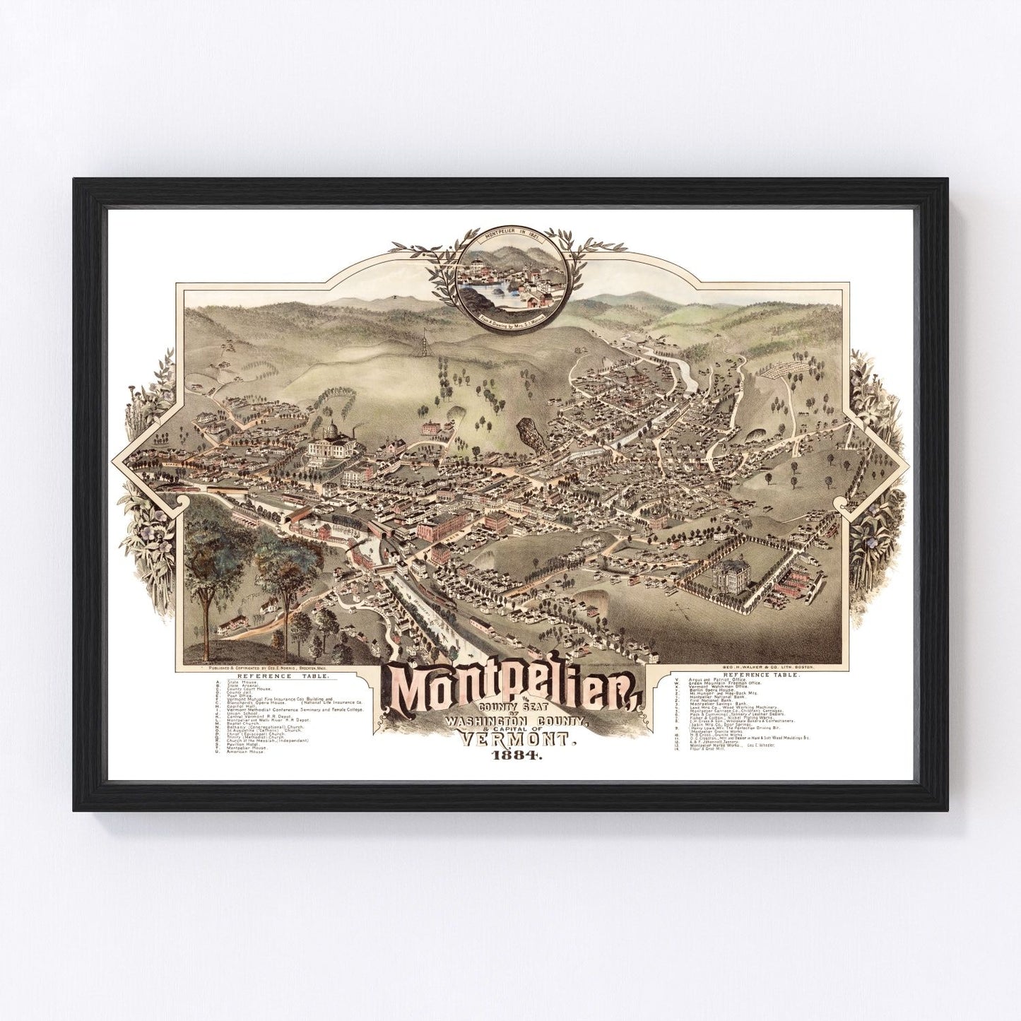 Vintage Map of Montpelier, Vermont 1884