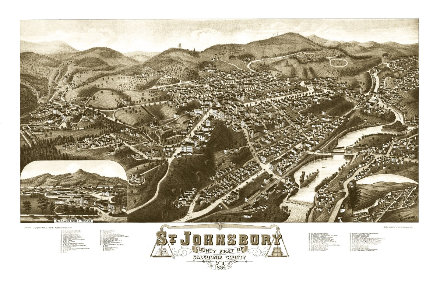 Vintage Map of St. Johnsbury, Vermont 1884