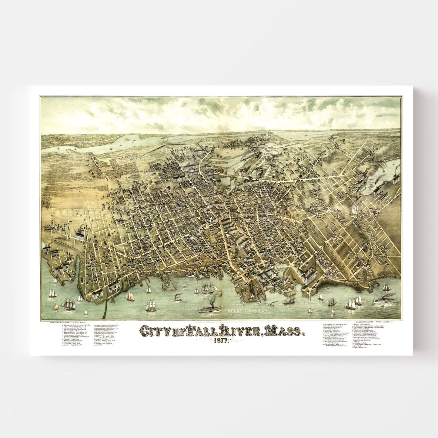 Vintage Map of Fall River, Massachusetts 1877