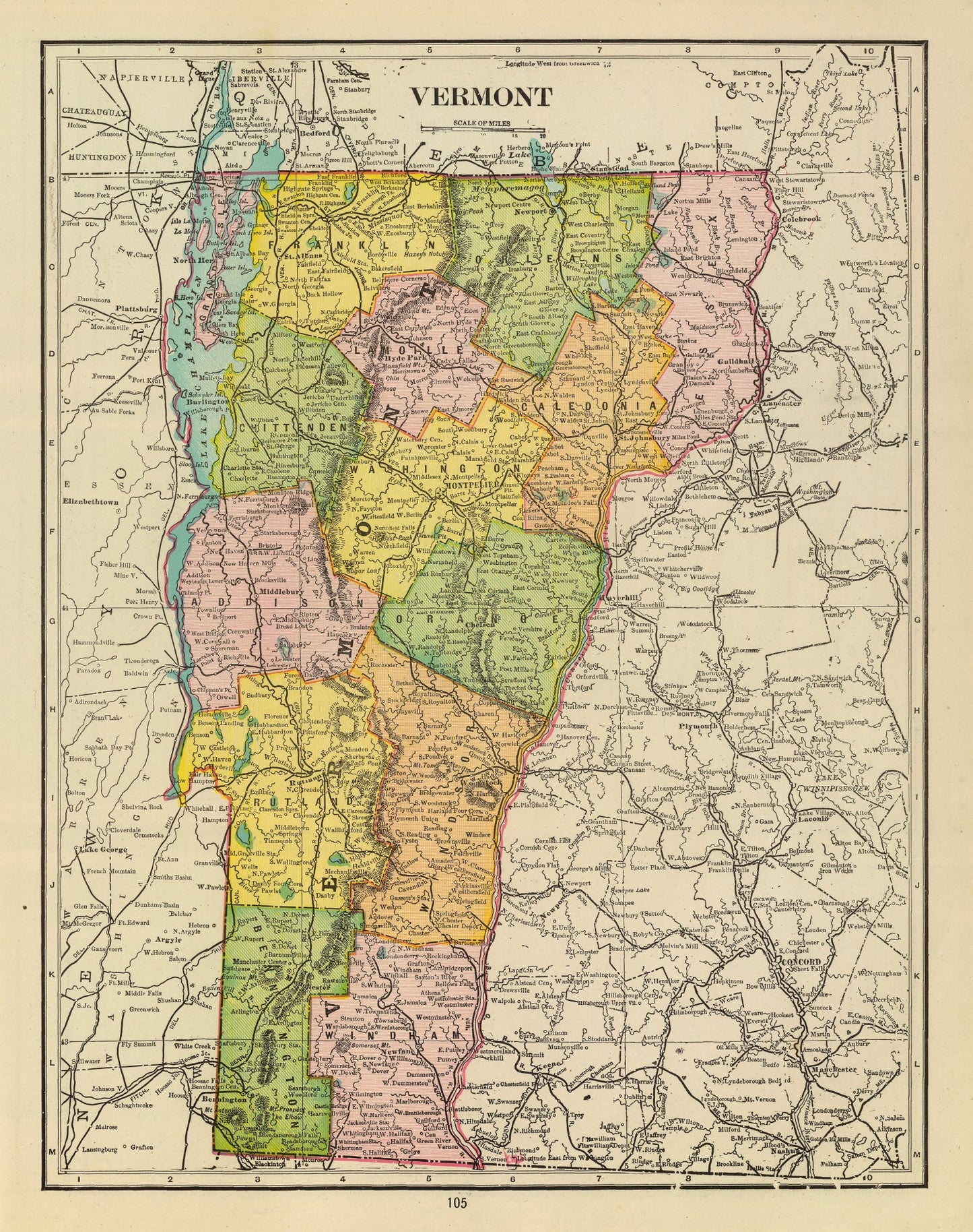 Vintage Map of Vermont 1909