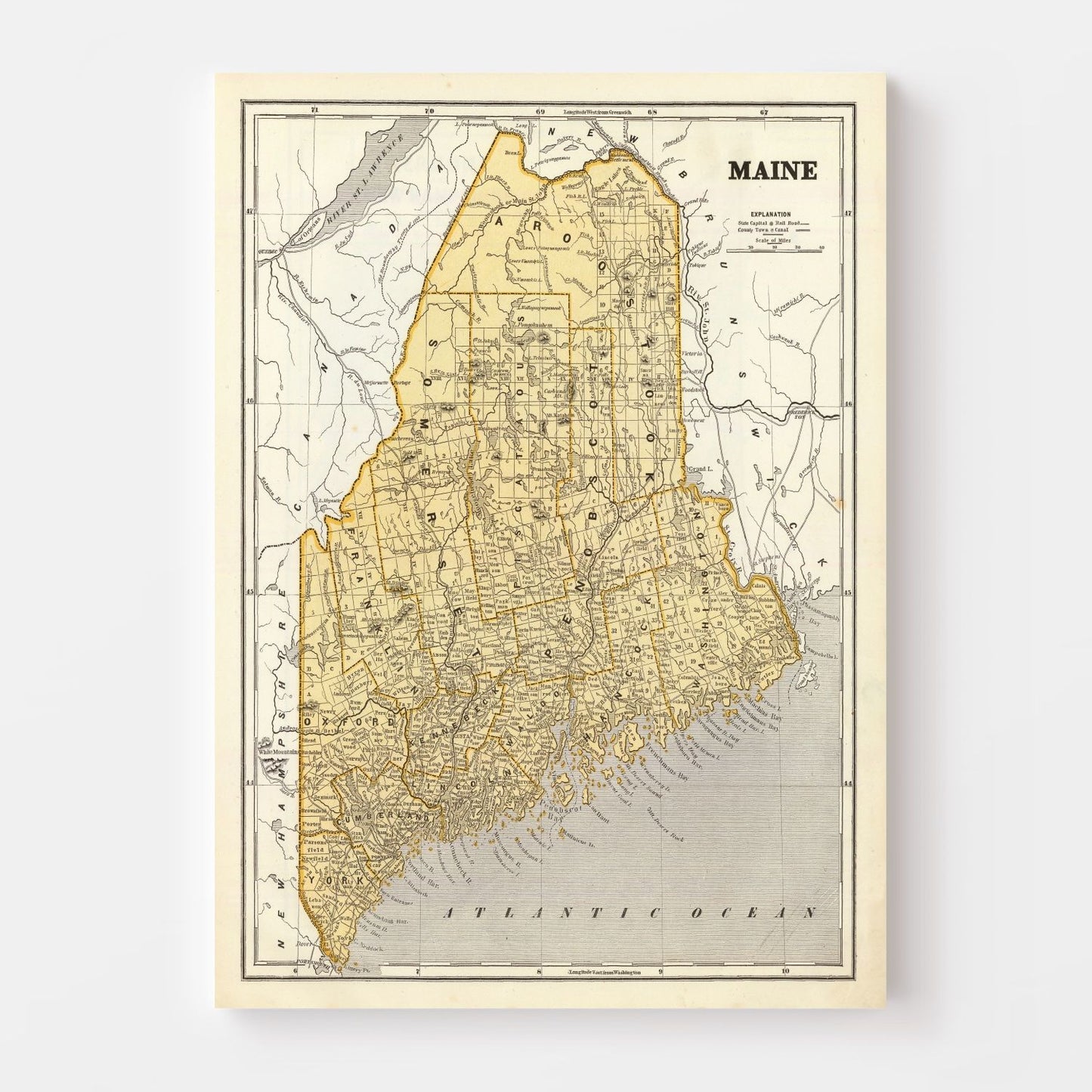 Vintage Map of Maine 1842