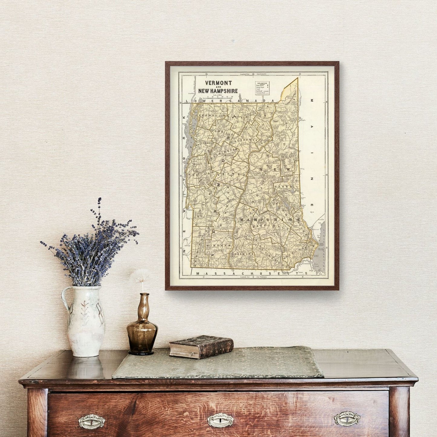 Vintage Map of Vermont & New Hampshire 1842