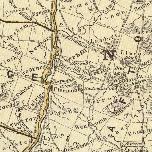 Vintage Map of Vermont & New Hampshire 1842