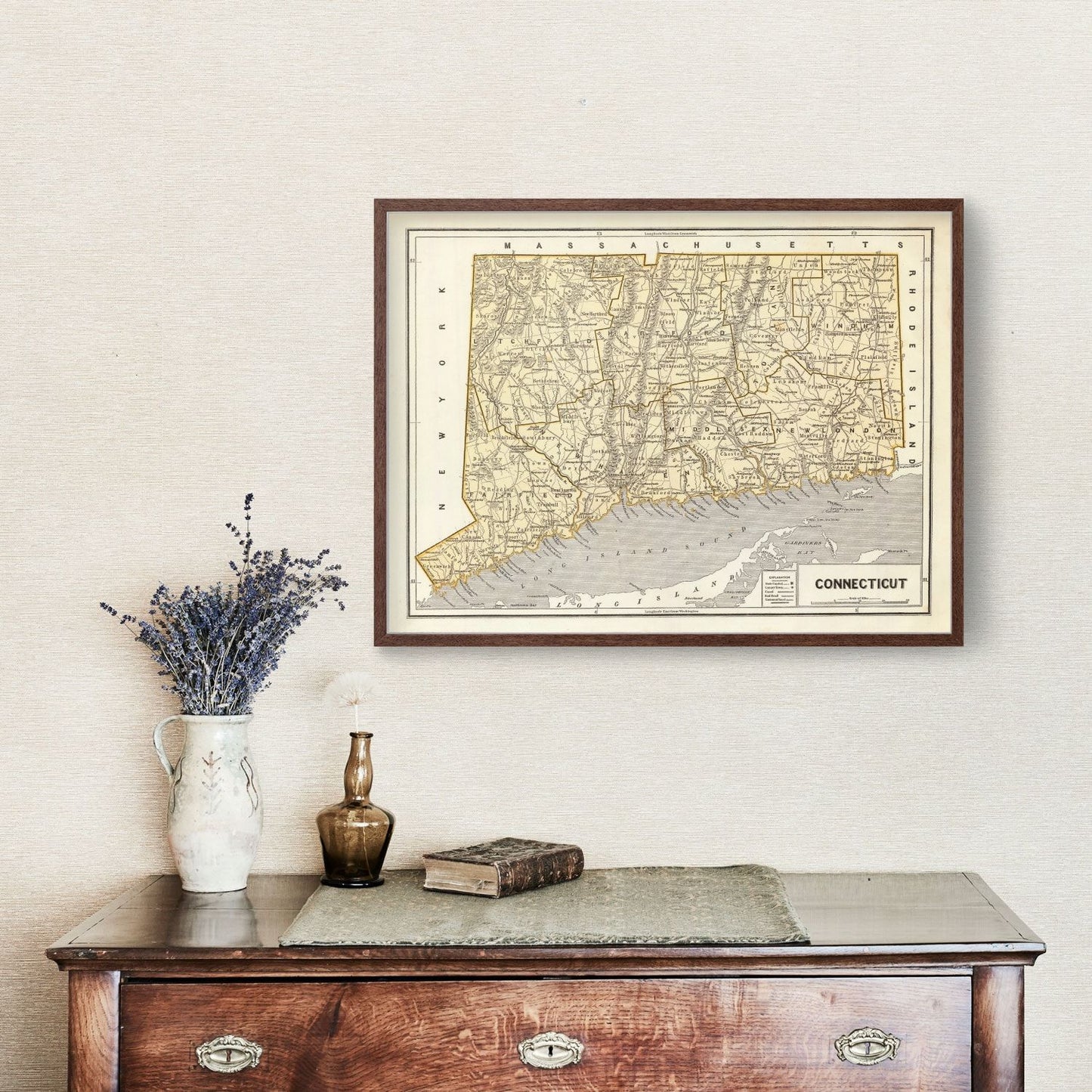 Vintage Map of Connecticut 1842