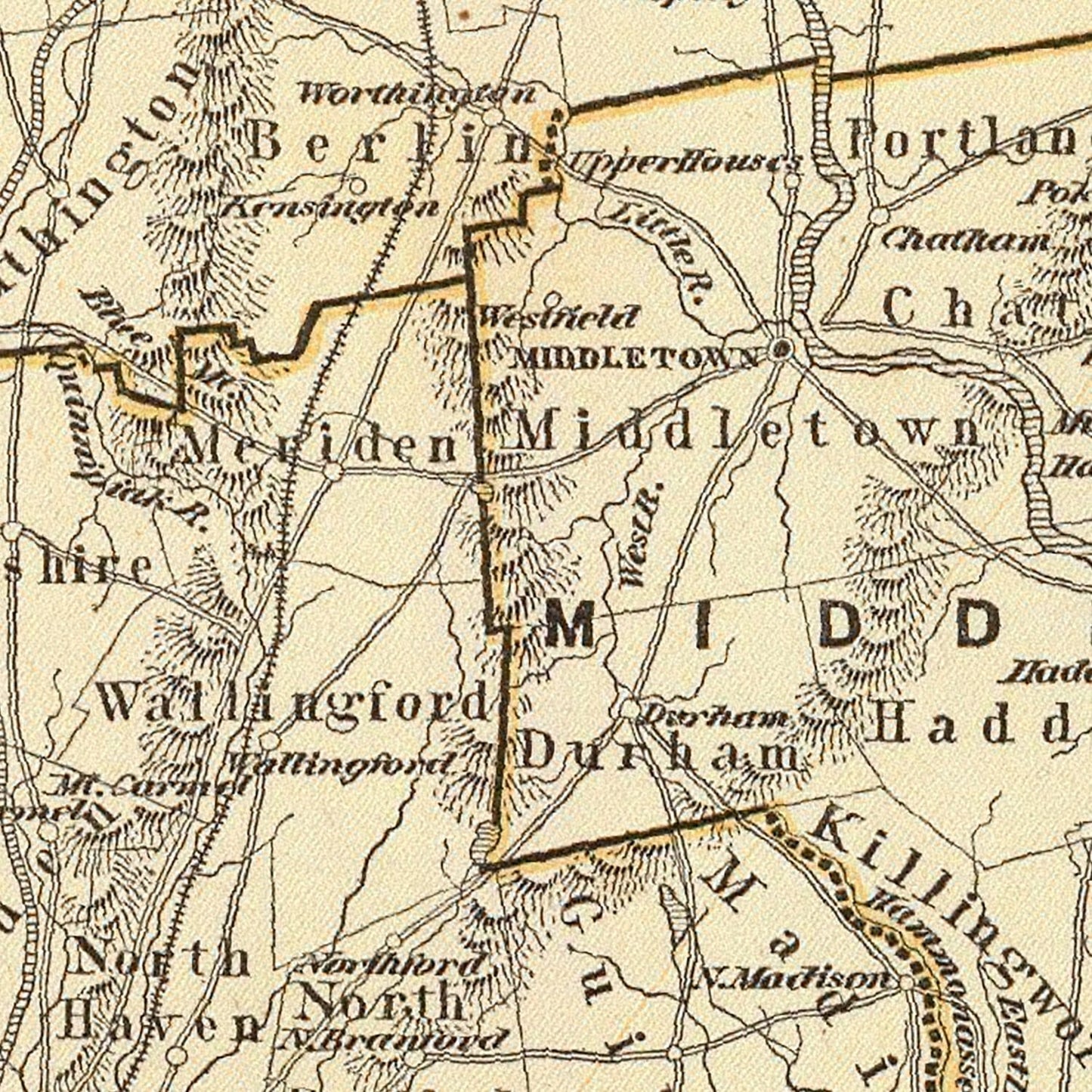 Vintage Map of Connecticut 1842