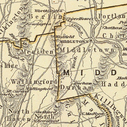 Vintage Map of Connecticut 1842