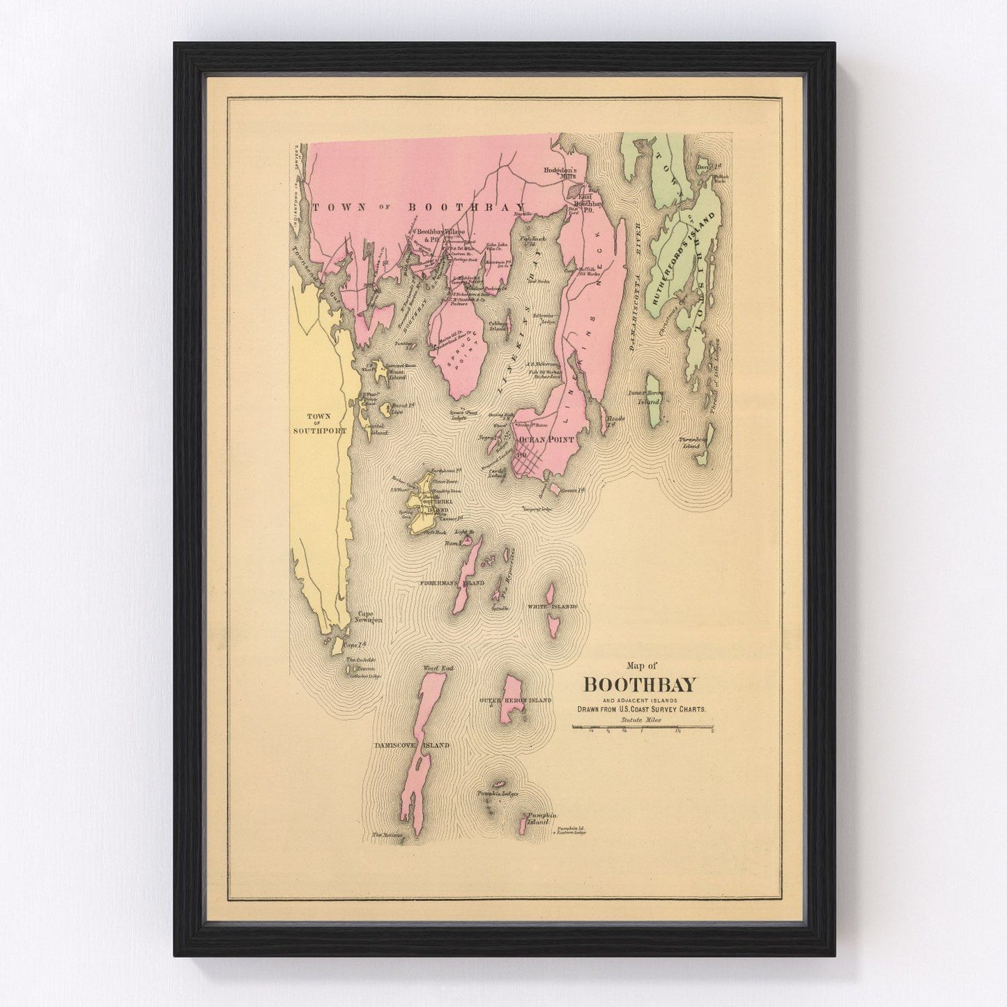 Vintage Map of Boothbay, Maine 1894