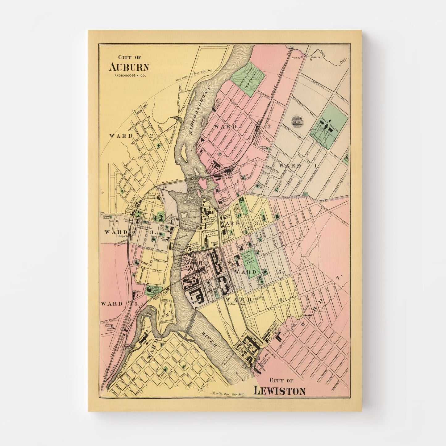 Vintage Map of Auburn, Maine 1894